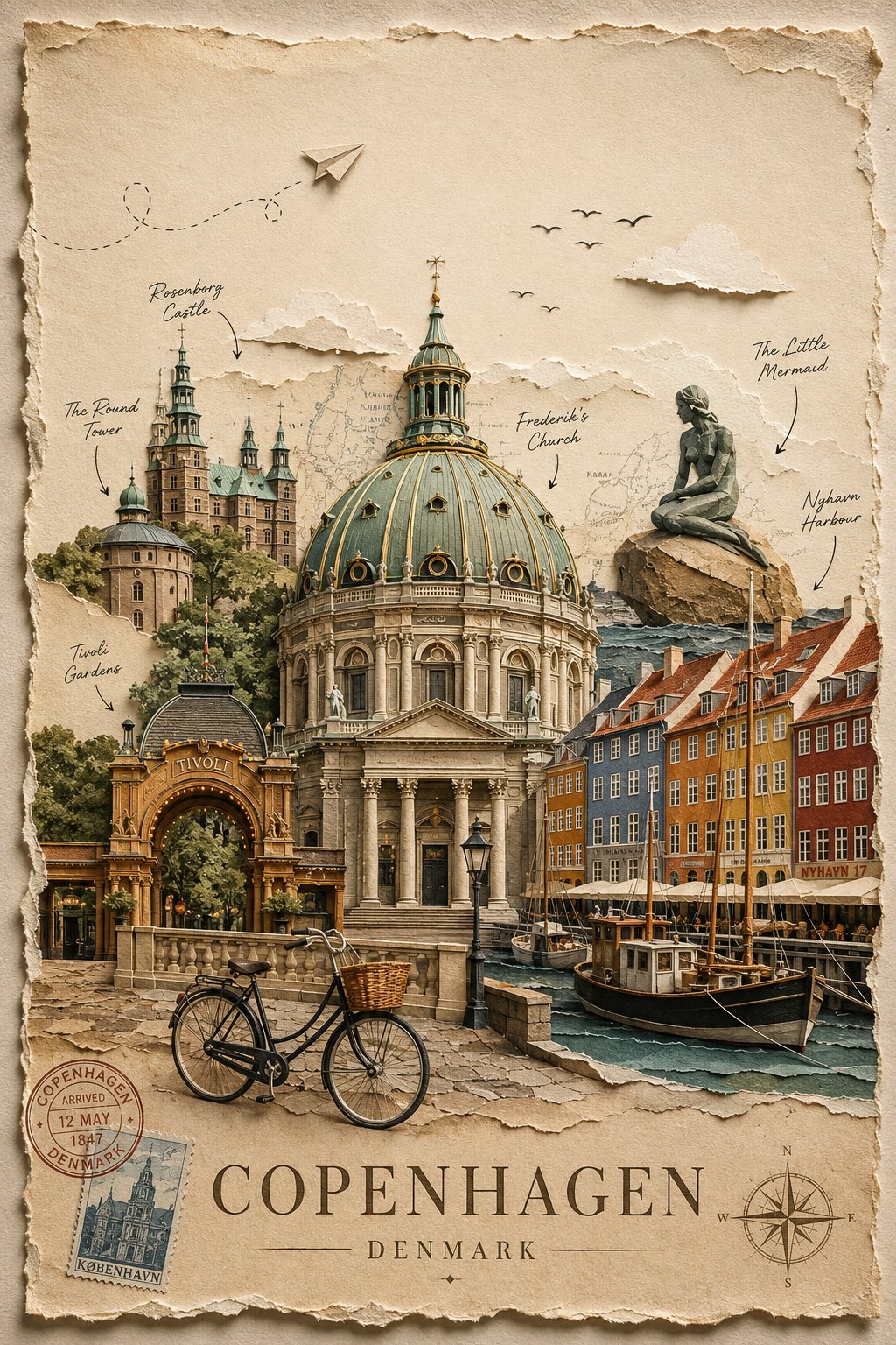 Create a premium, timeless handcrafted travel poster for [DESTINATION] …