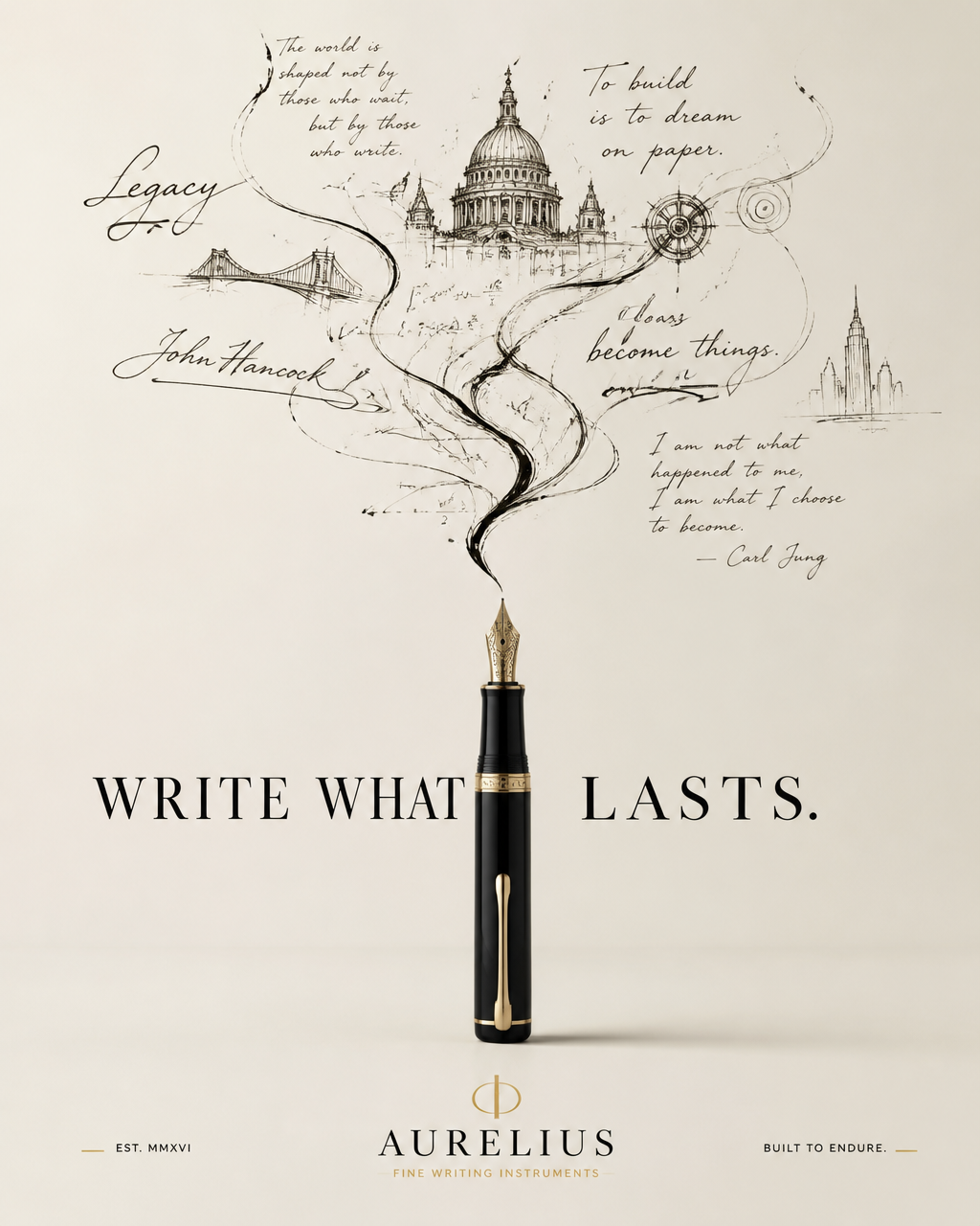 Create a premium advertising poster for a luxury fountain pen.The pen s…