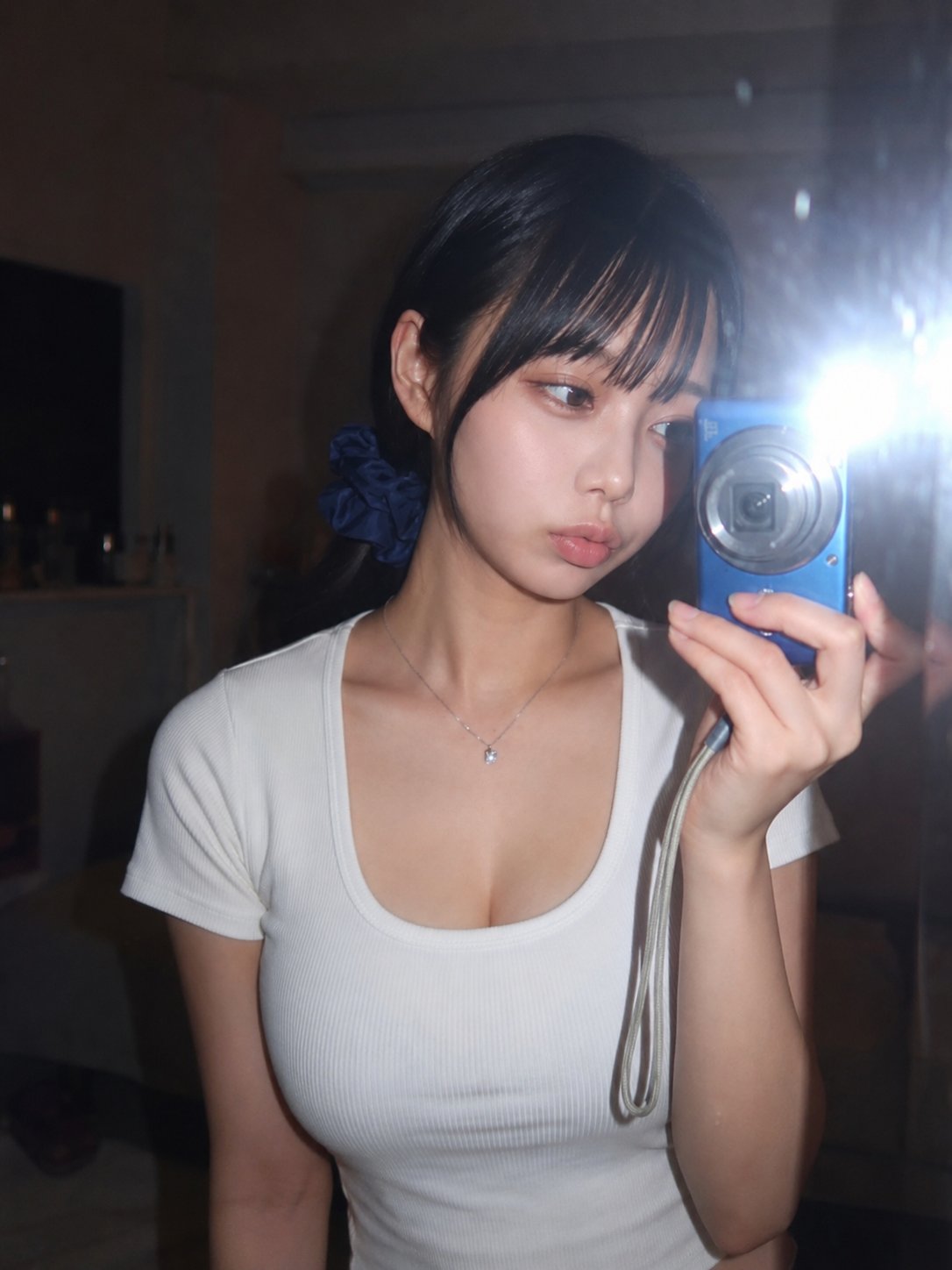 Create an ultra-realistic mirror selfie of a beautiful young East Asian… 1