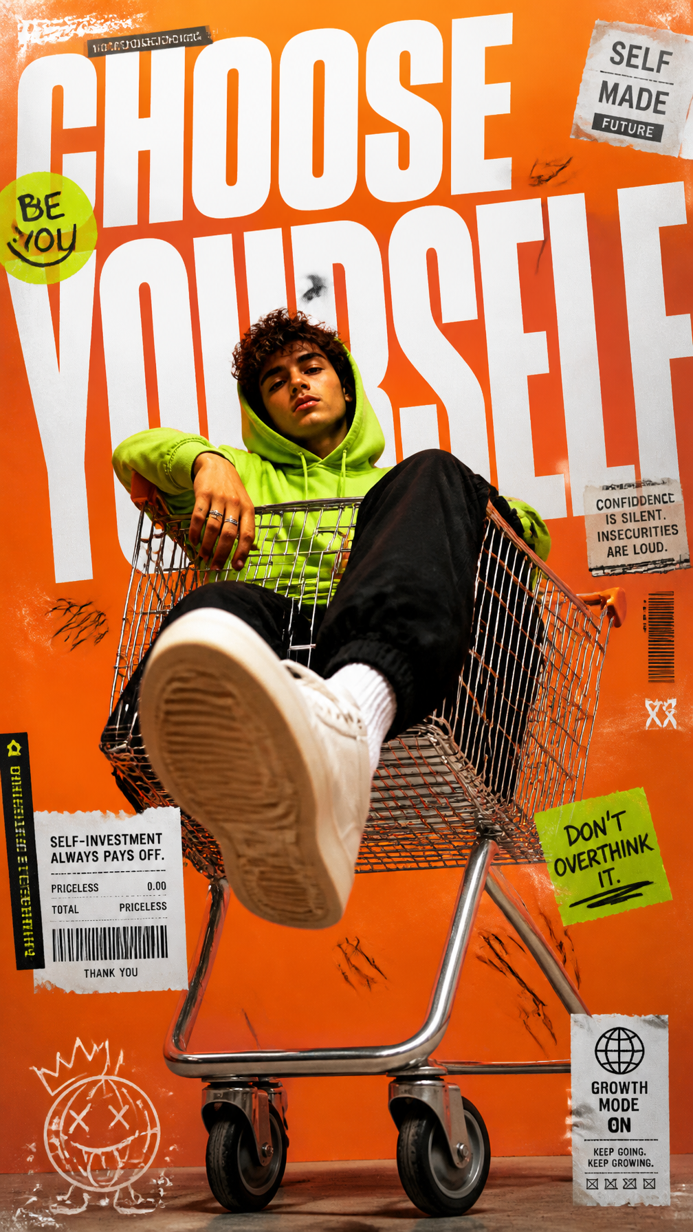 A premium 9:16 youth-culture fashion campaign poster.Main Subject: A yo…