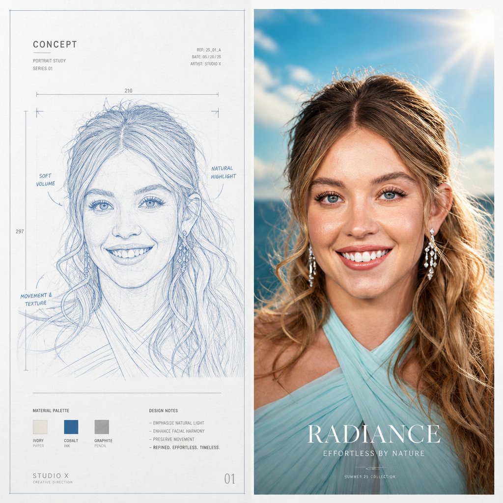 A luxury creative campaign showing transformation from concept to reali…