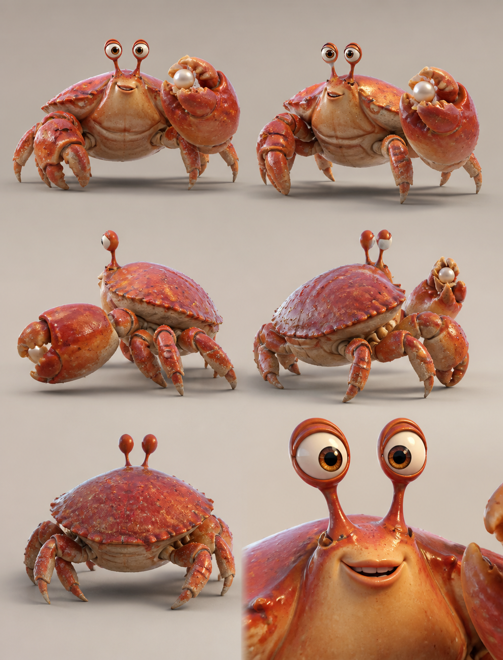 3D animated character reference sheet rendered in cinematic animation m…