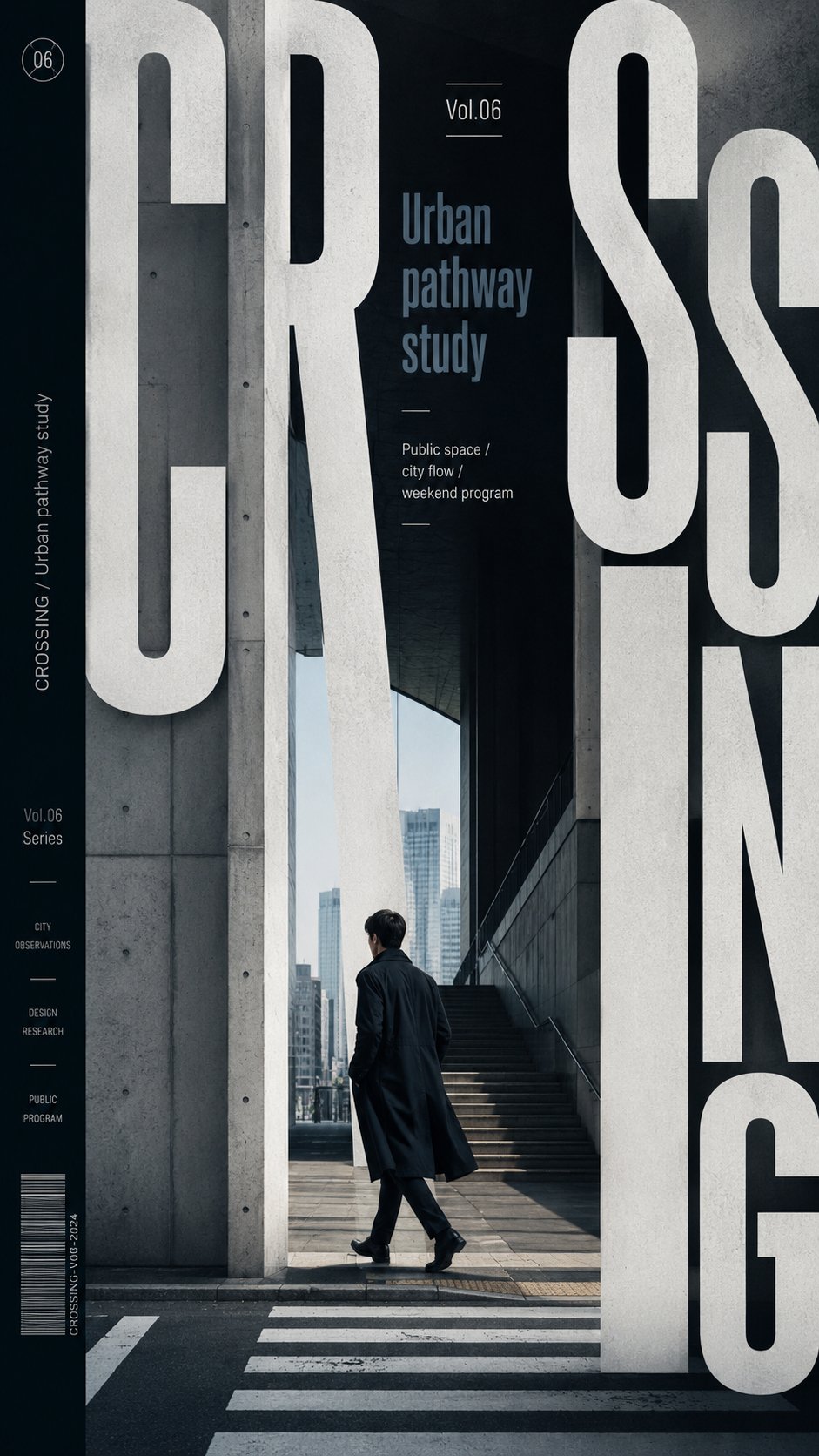 Create a high-end type-framed poster where oversized typography becomes…