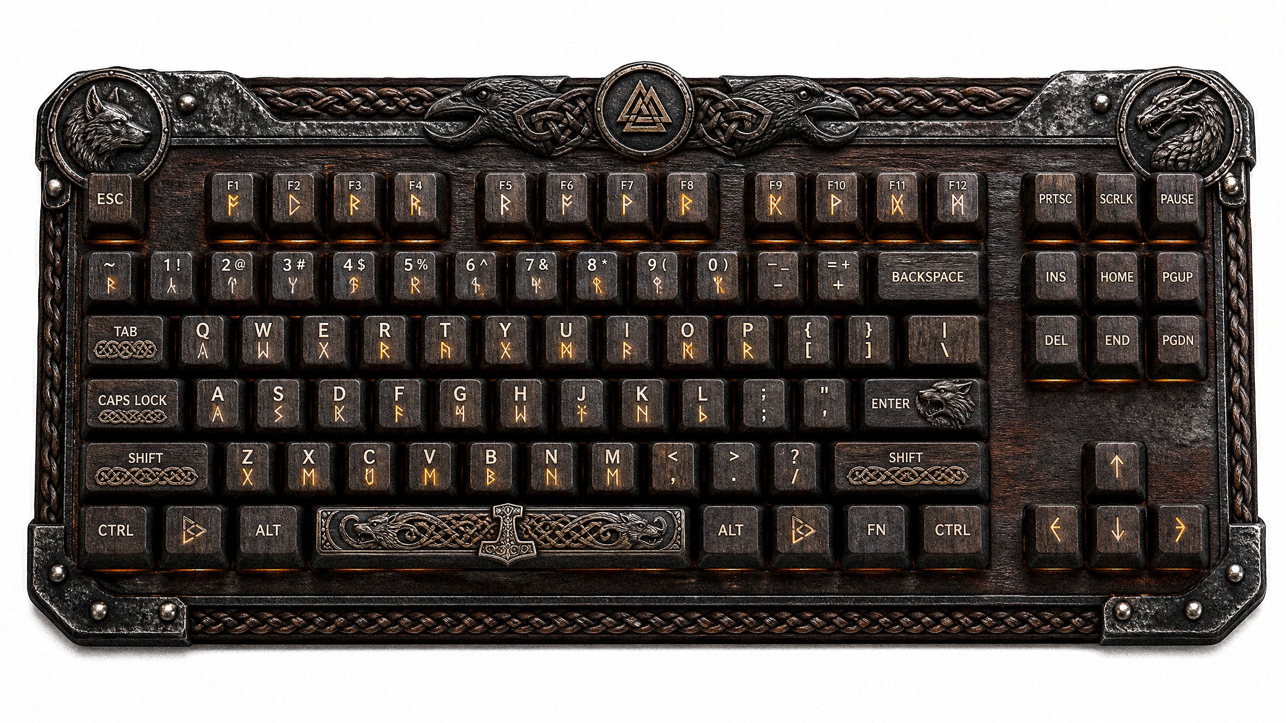 Top-down flat lay view of a modern computer QWERTY keyboard reimagined …