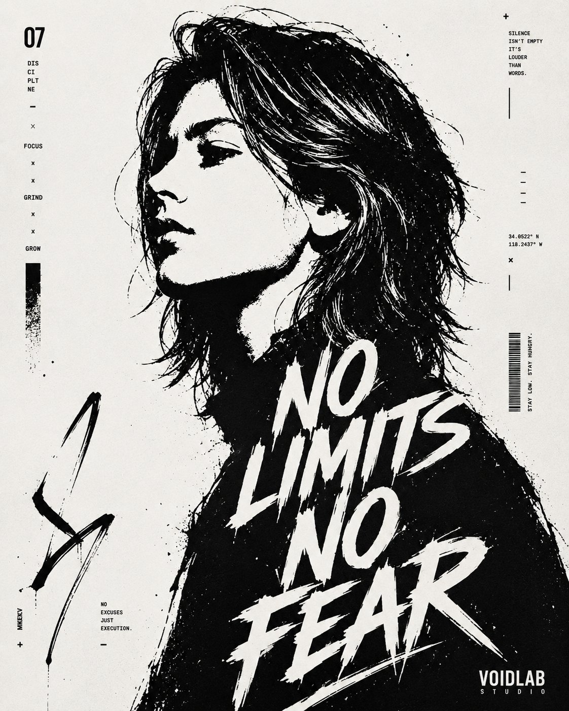 High-contrast black and white typographic portrait poster of [HUMAN], s… 1