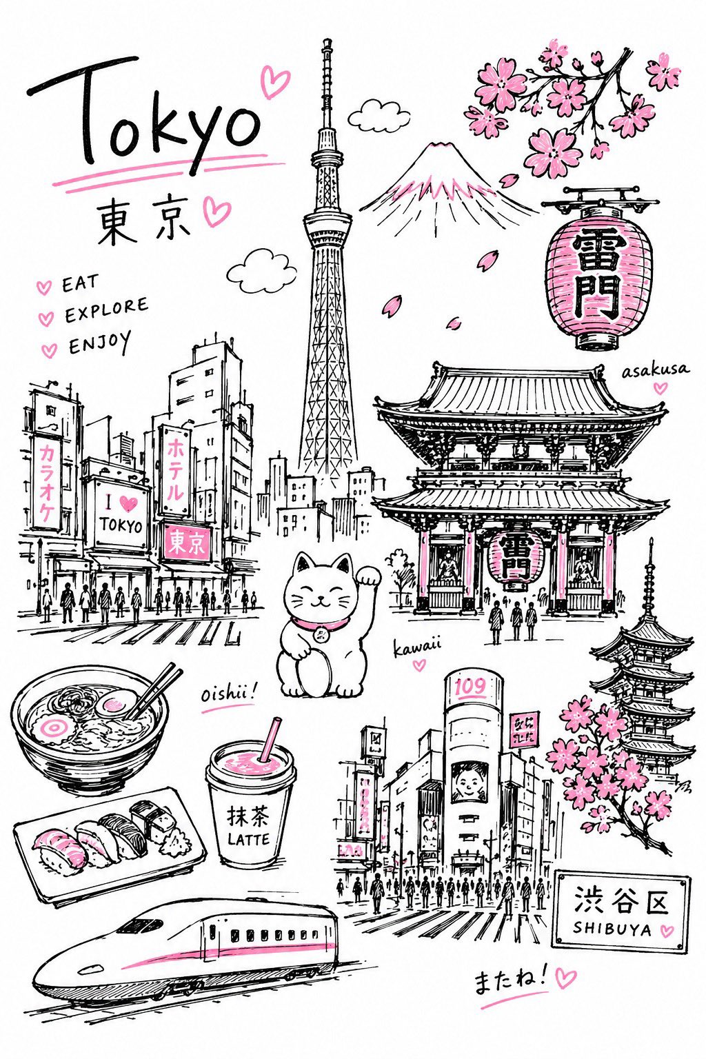 Create a charming editorial travel illustration of {DESTINATION} in a s… 1