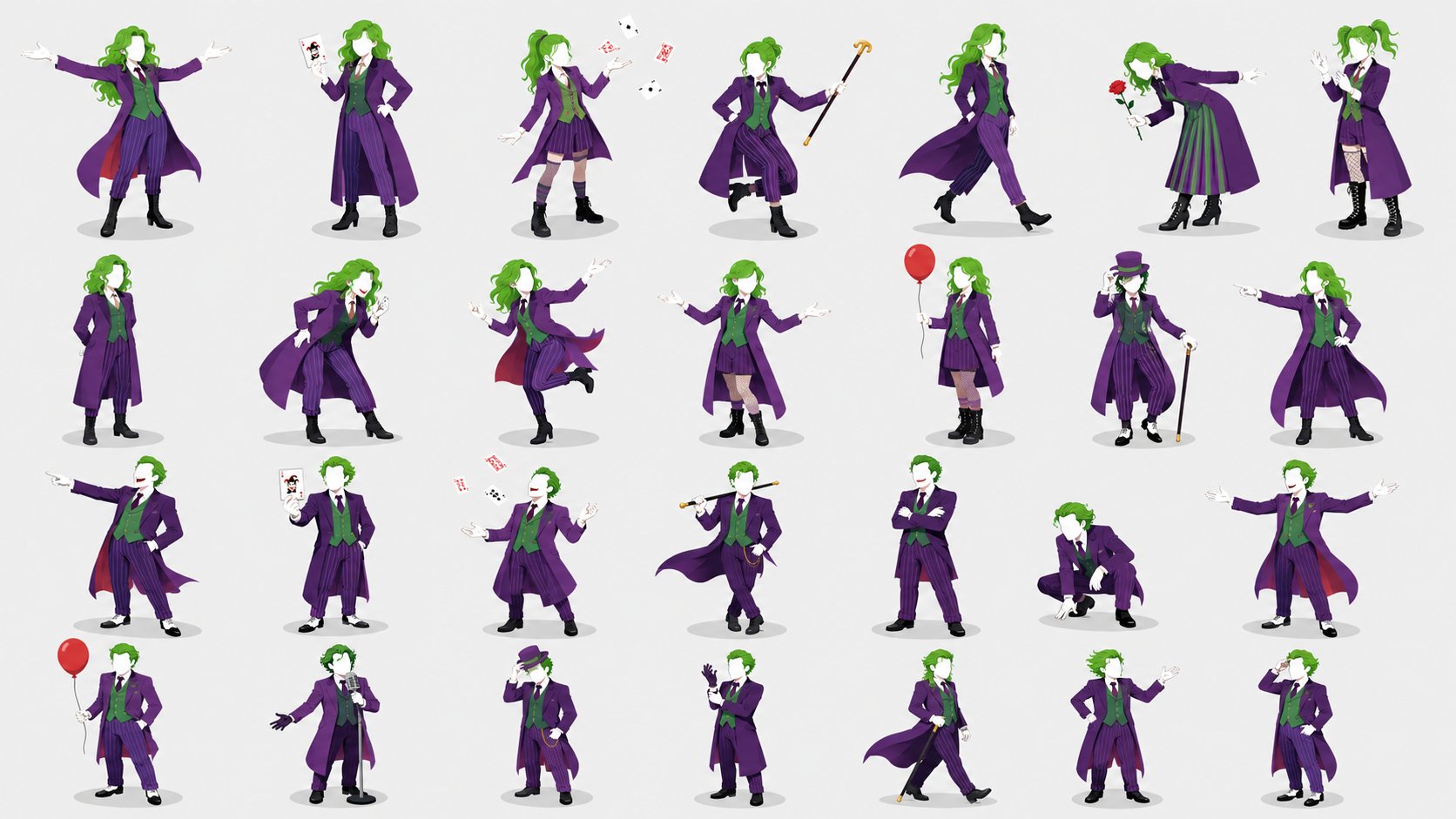 An isometric-style character pose sheet featuring multiple full-body fo… 1