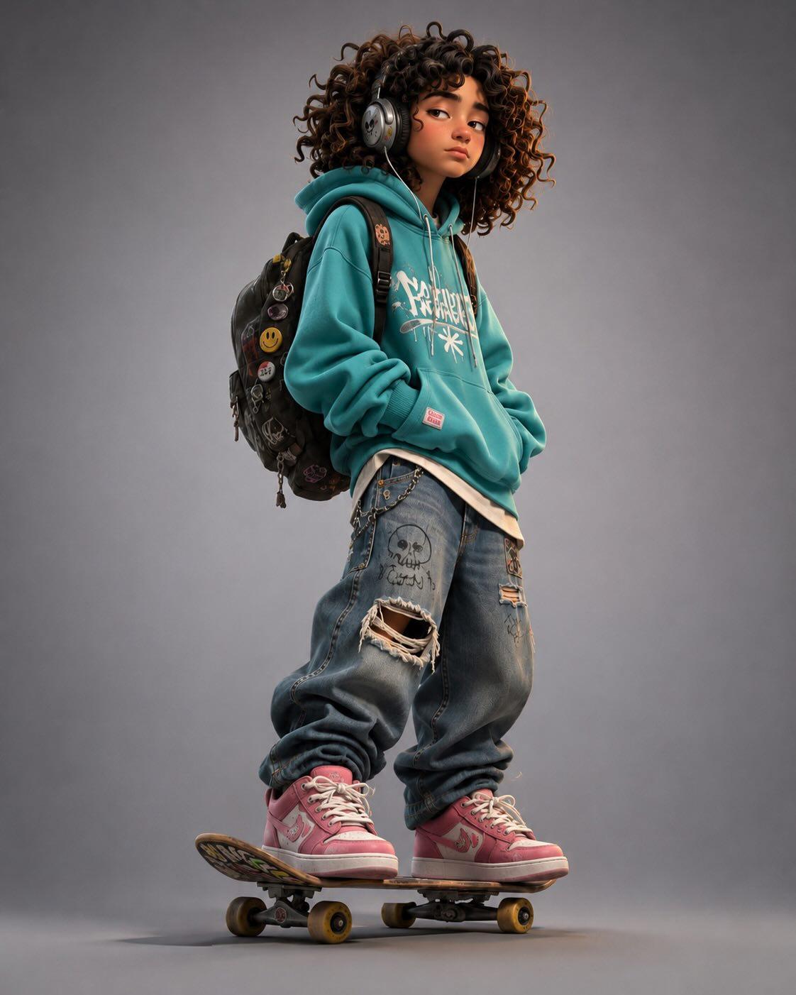 prompt: Design a stylized 3D cartoon skater character with a premium an… 2