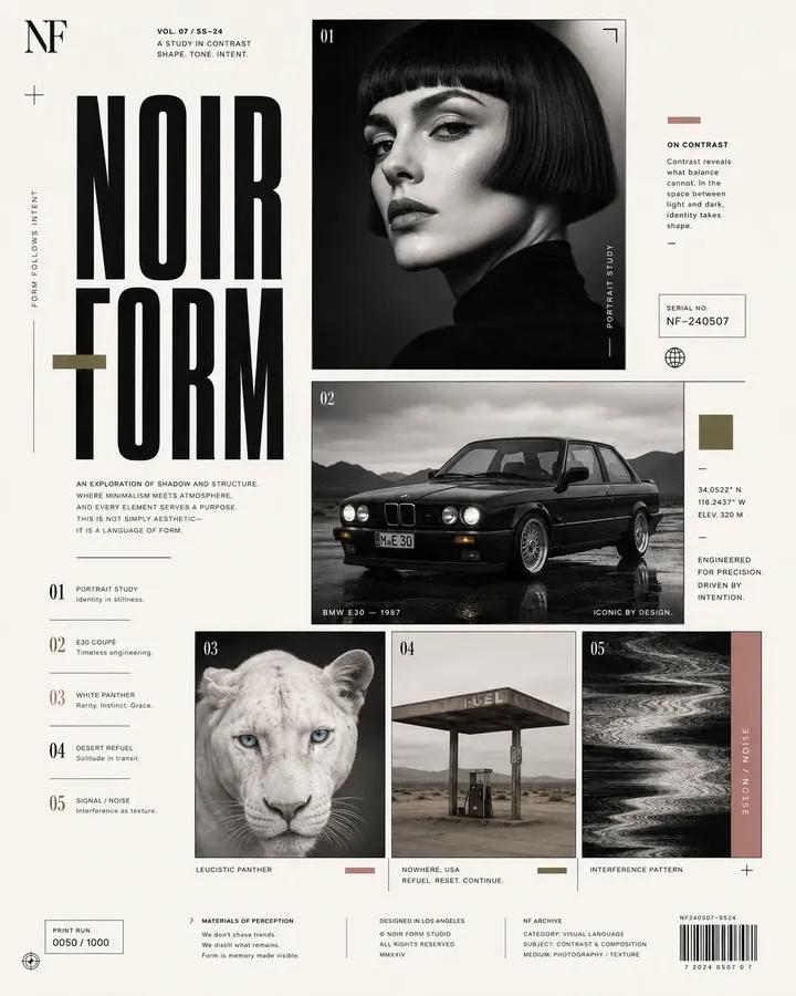Avant-garde graphic design poster page, elegant editorial layout, off-w… 3