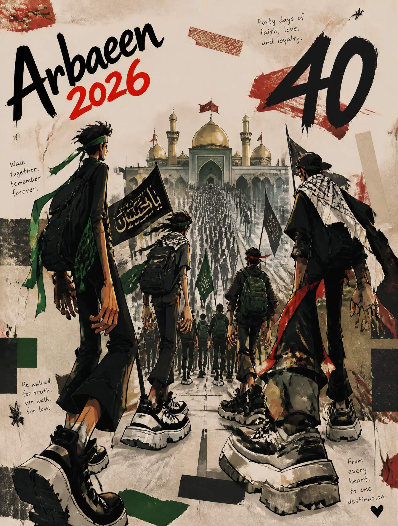 2026 阿巴因节（Arbaeen 2026）海报提示词 (中文)正向提示词： 2026年阿巴因节（Arbaeen 2026）主题的风格化都市…