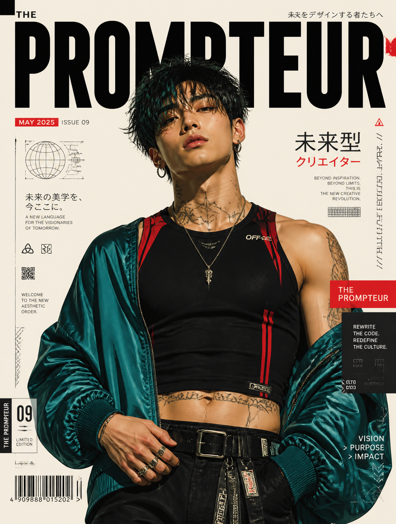Ultra-detailed anime/editorial magazine cover illustration of a stylish…