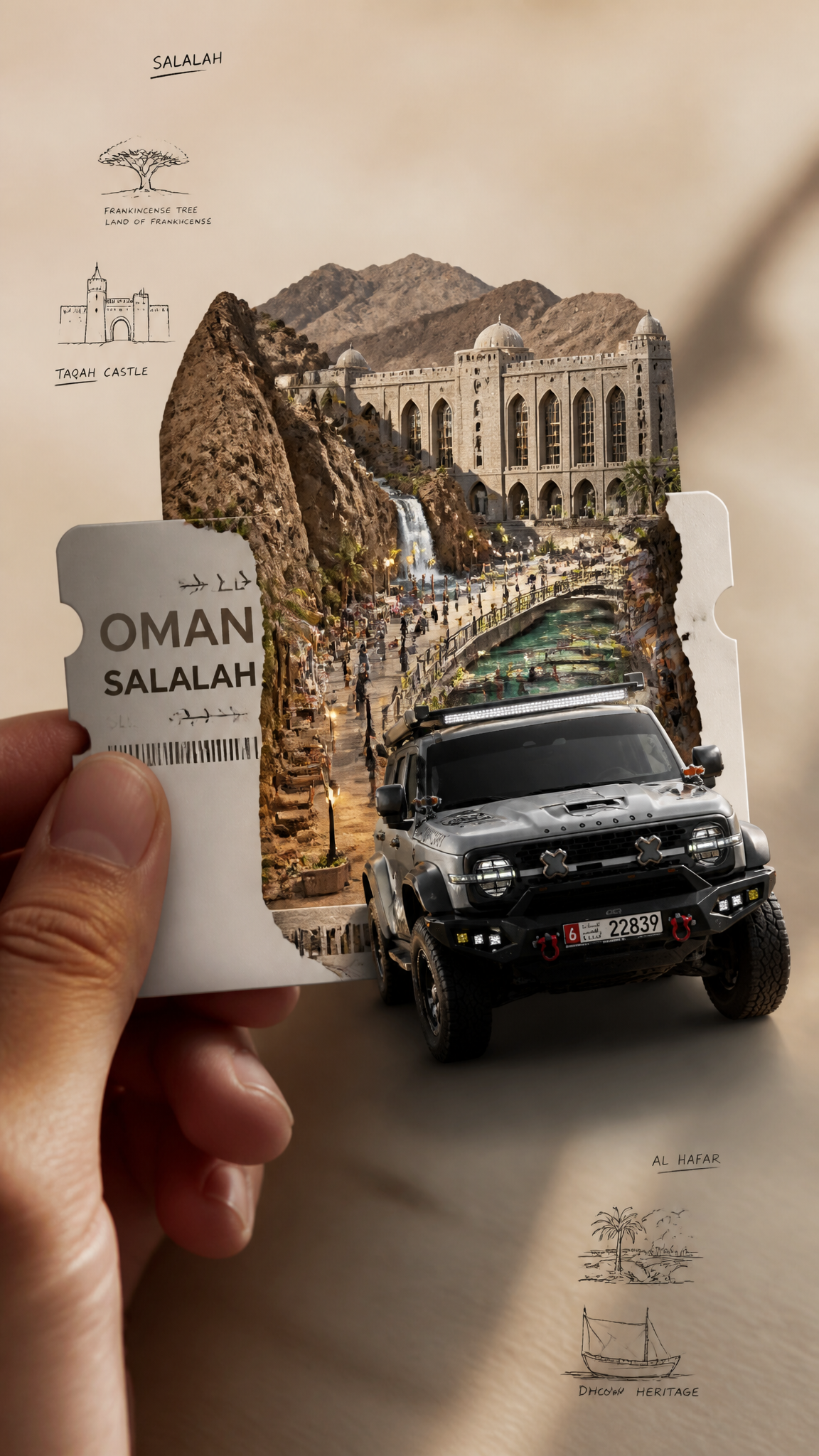 Create an ultra-photorealistic luxury travel-art masterpiece featuring …