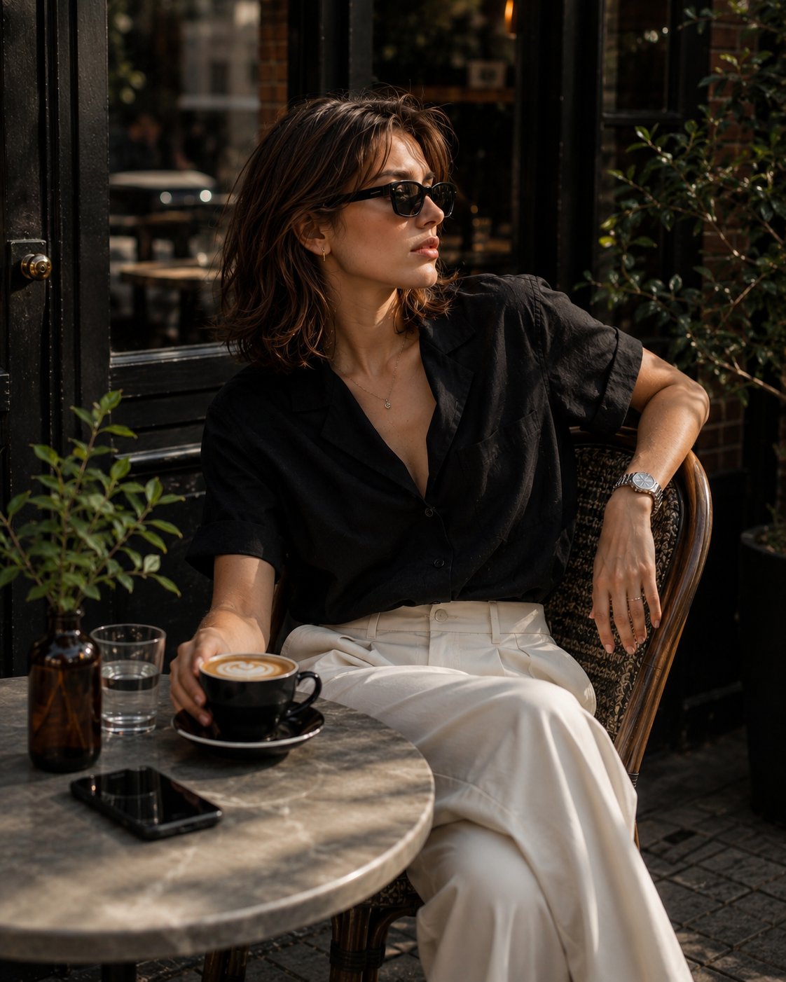 Create an elegant café lifestyle portrait of a fashionable young woman … 2
