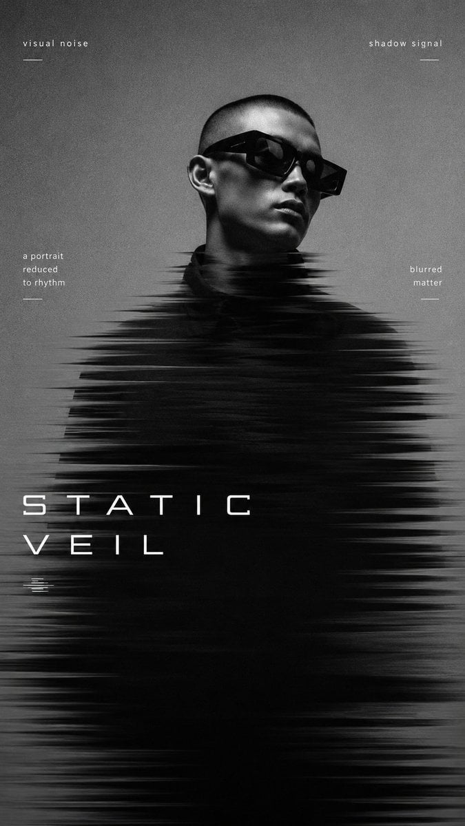 Create a 9:16 high-end experimental portrait poster with a clean editor…
