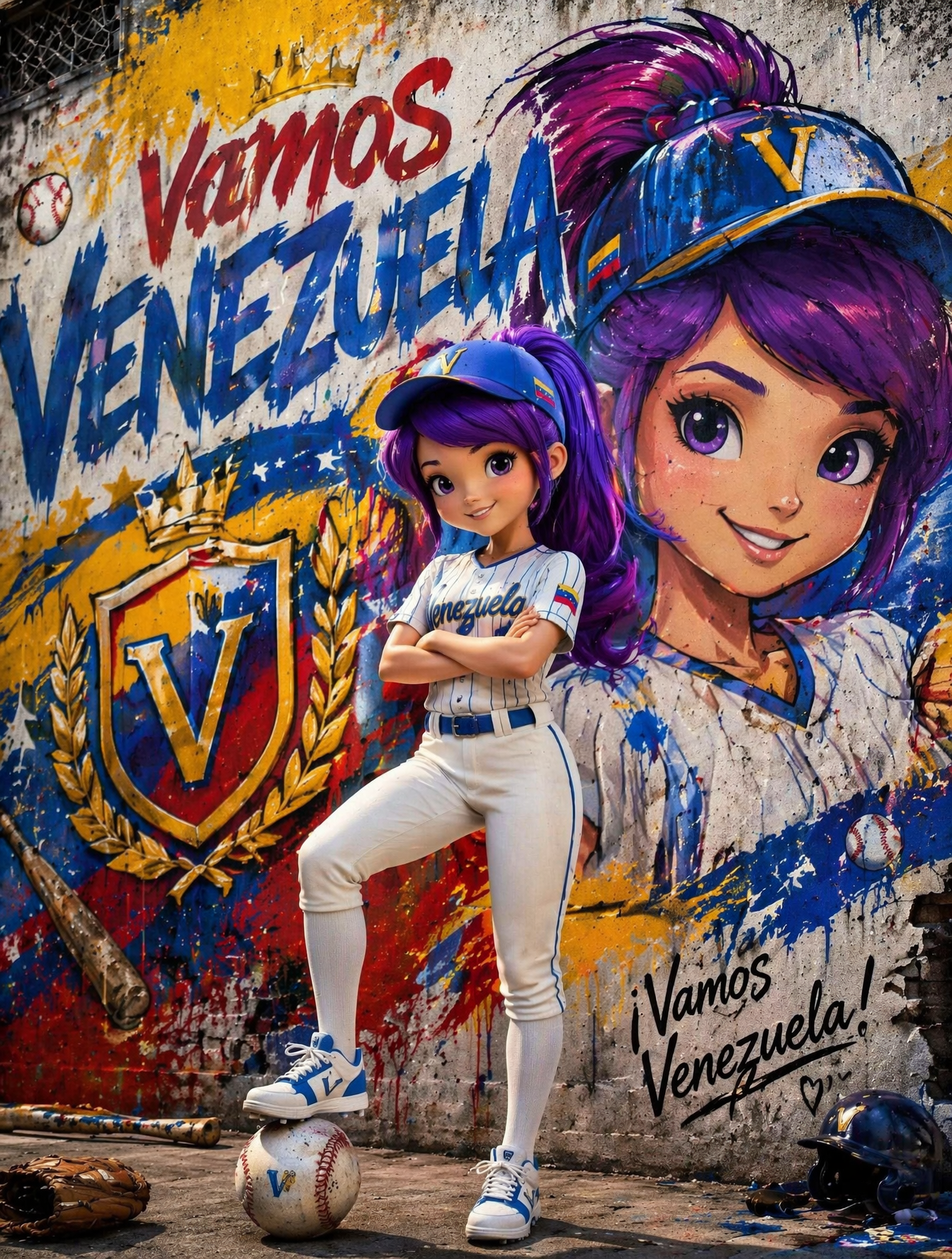 Cartel de beisbol callejero ultra detallado que presenta a una linda ch…
