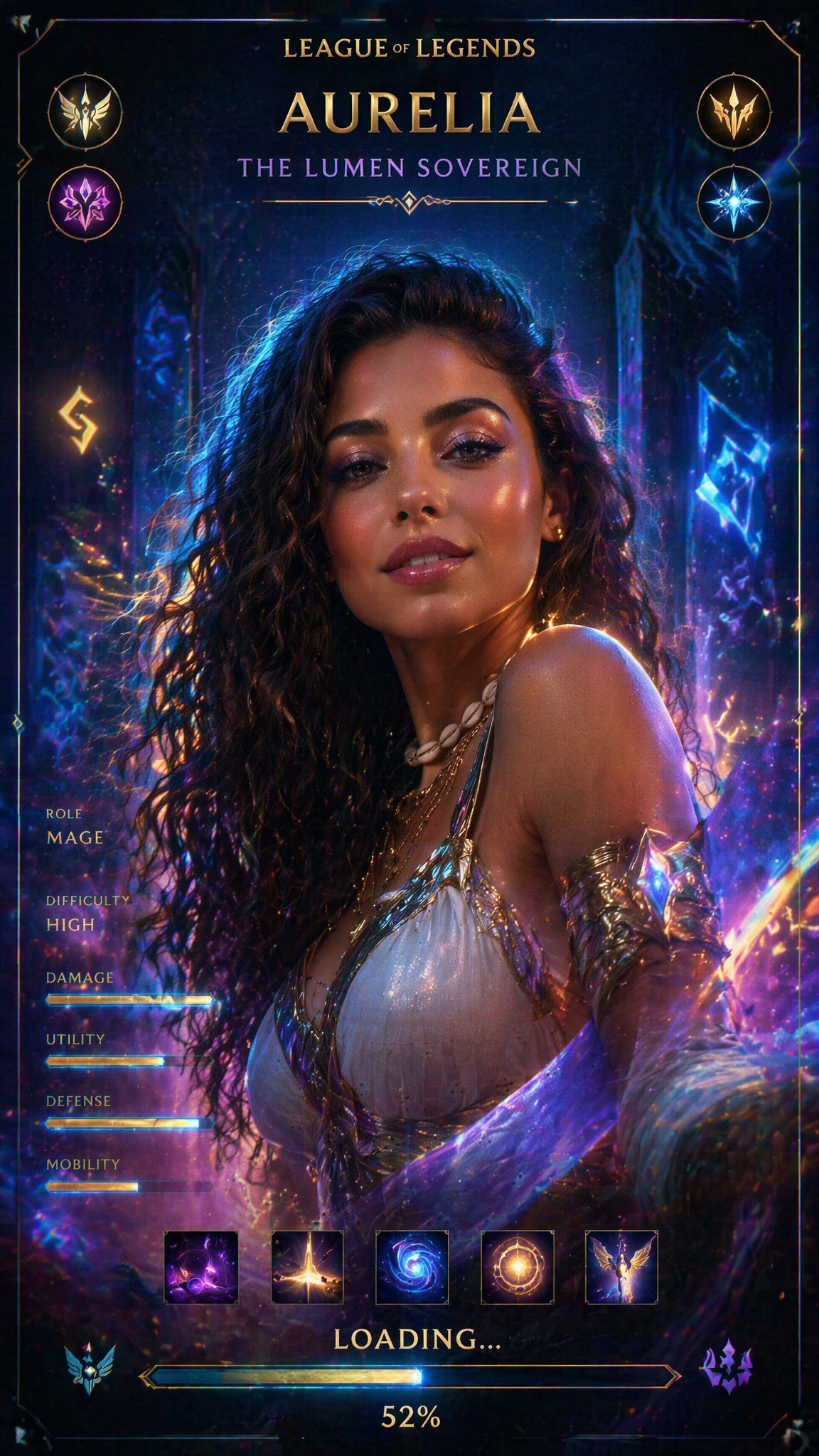 Cinematic League of Legends champion loading screen, ultra-realistic AA…