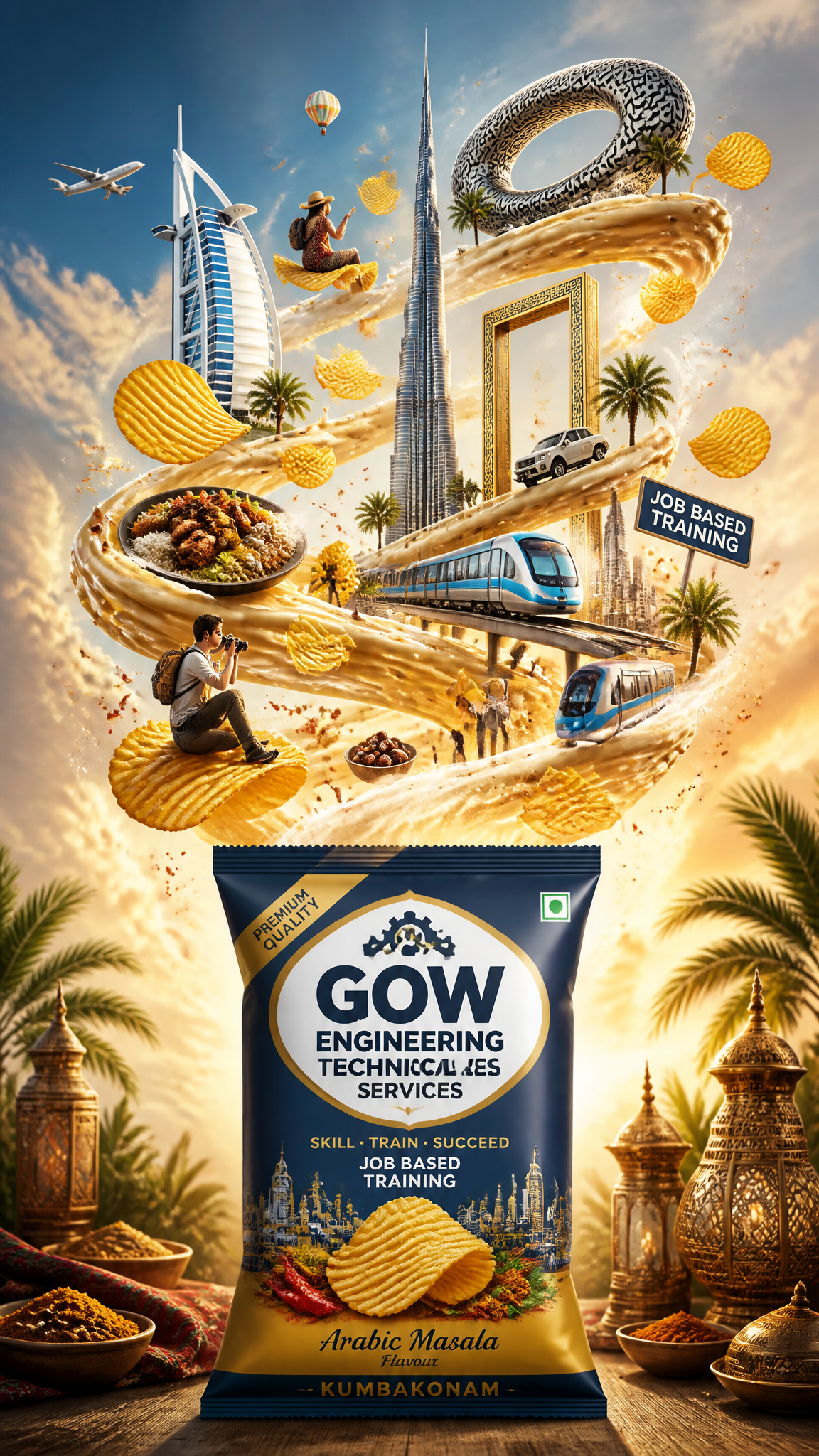 Ultra-detailed premium travel-food advertisement poster for [dubai], ve…