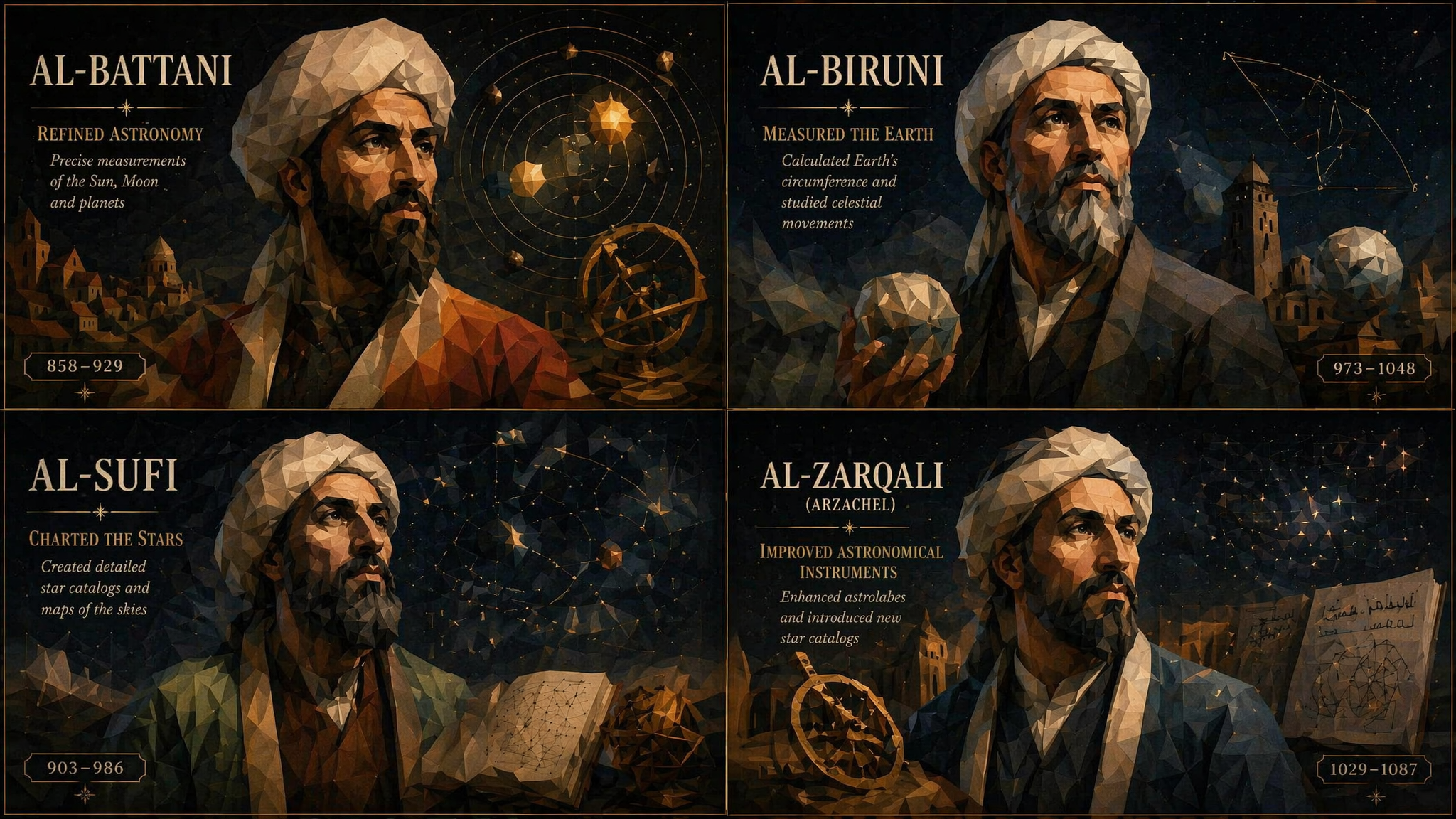 2x2 grid, do this for 4 famous muslim astronomers and their contributio…