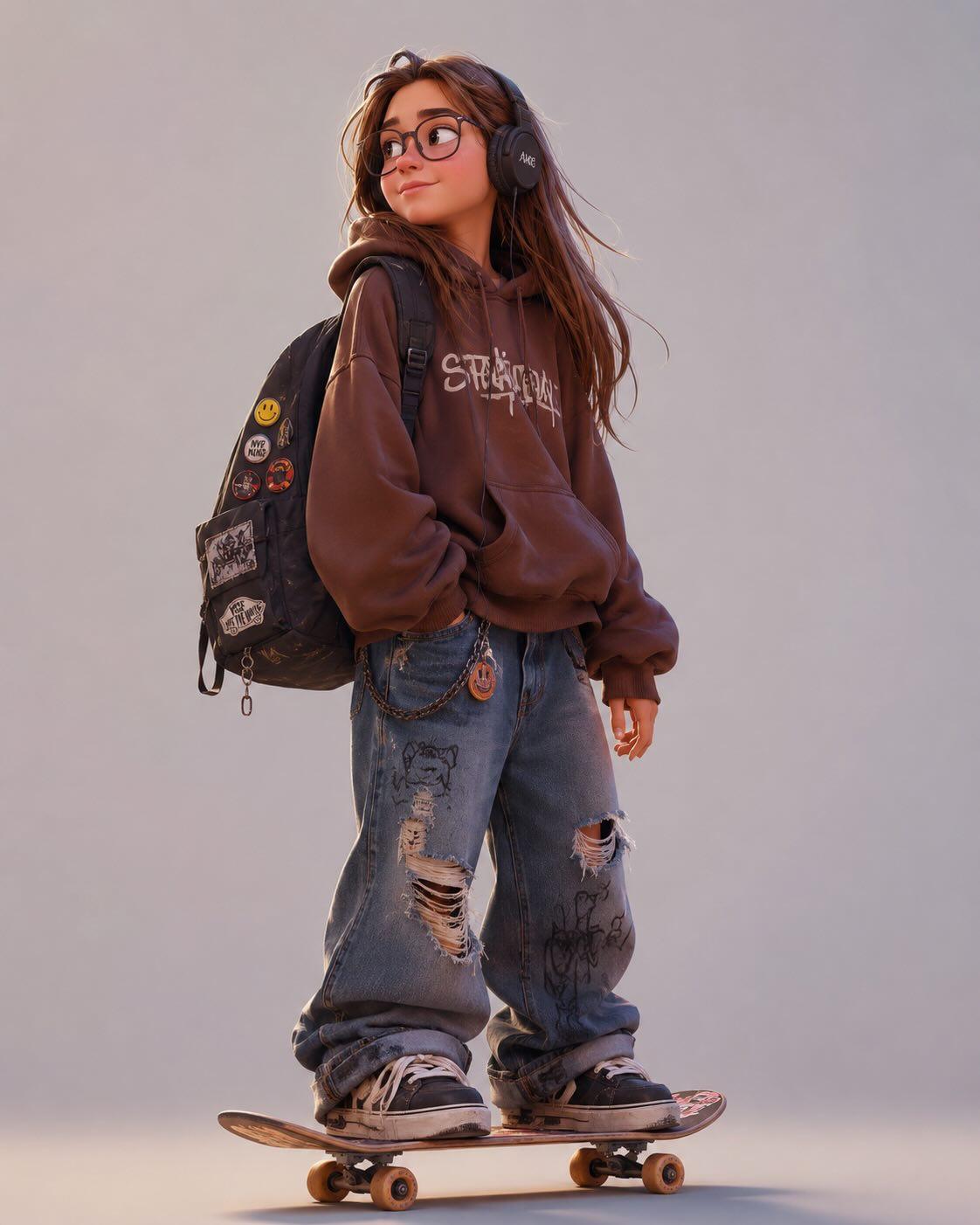 prompt: Design a stylized 3D cartoon skater character with a premium an… 3