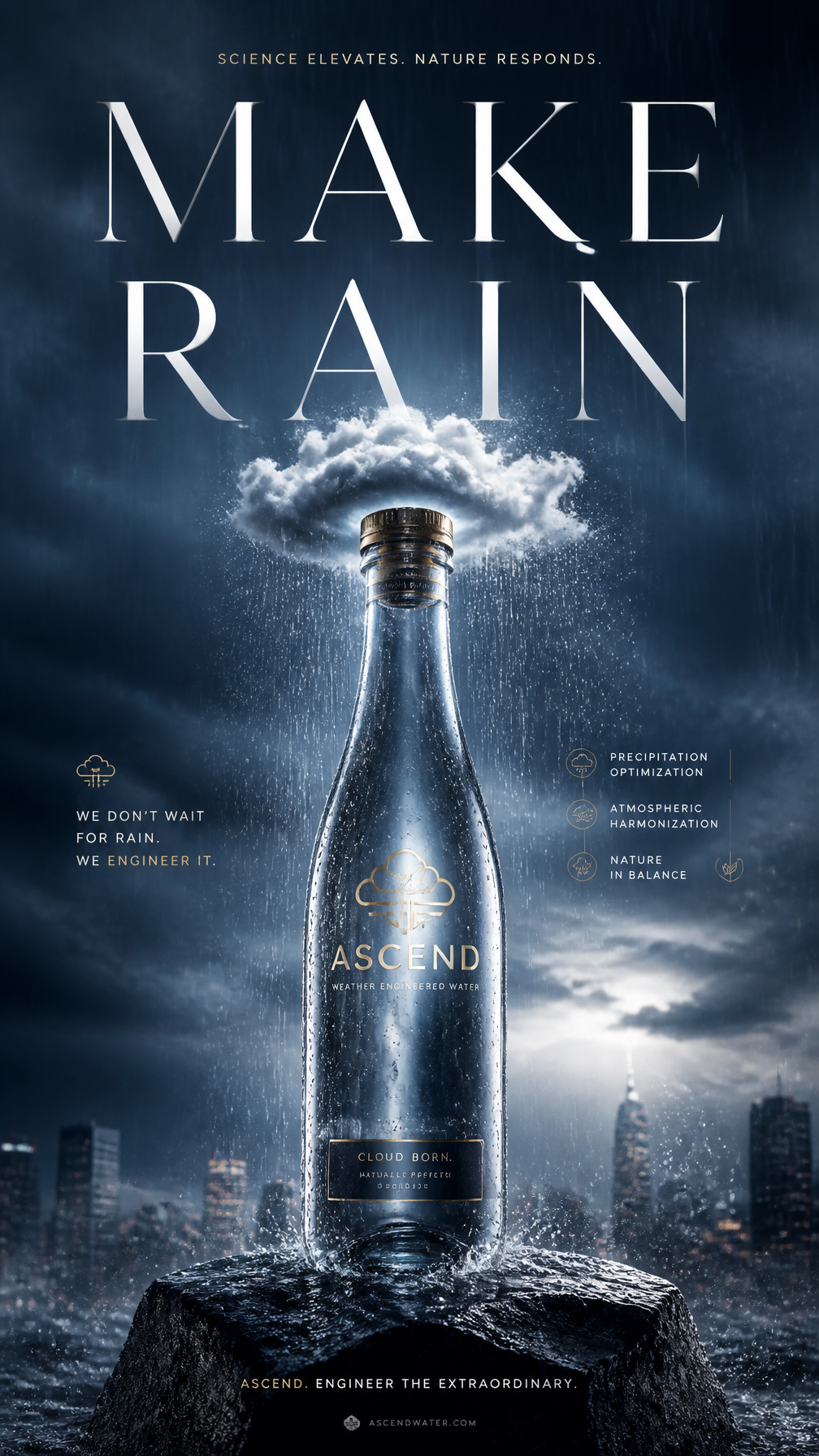 A premium 9:16 bottled water advertising poster.Main Subject:A premium …