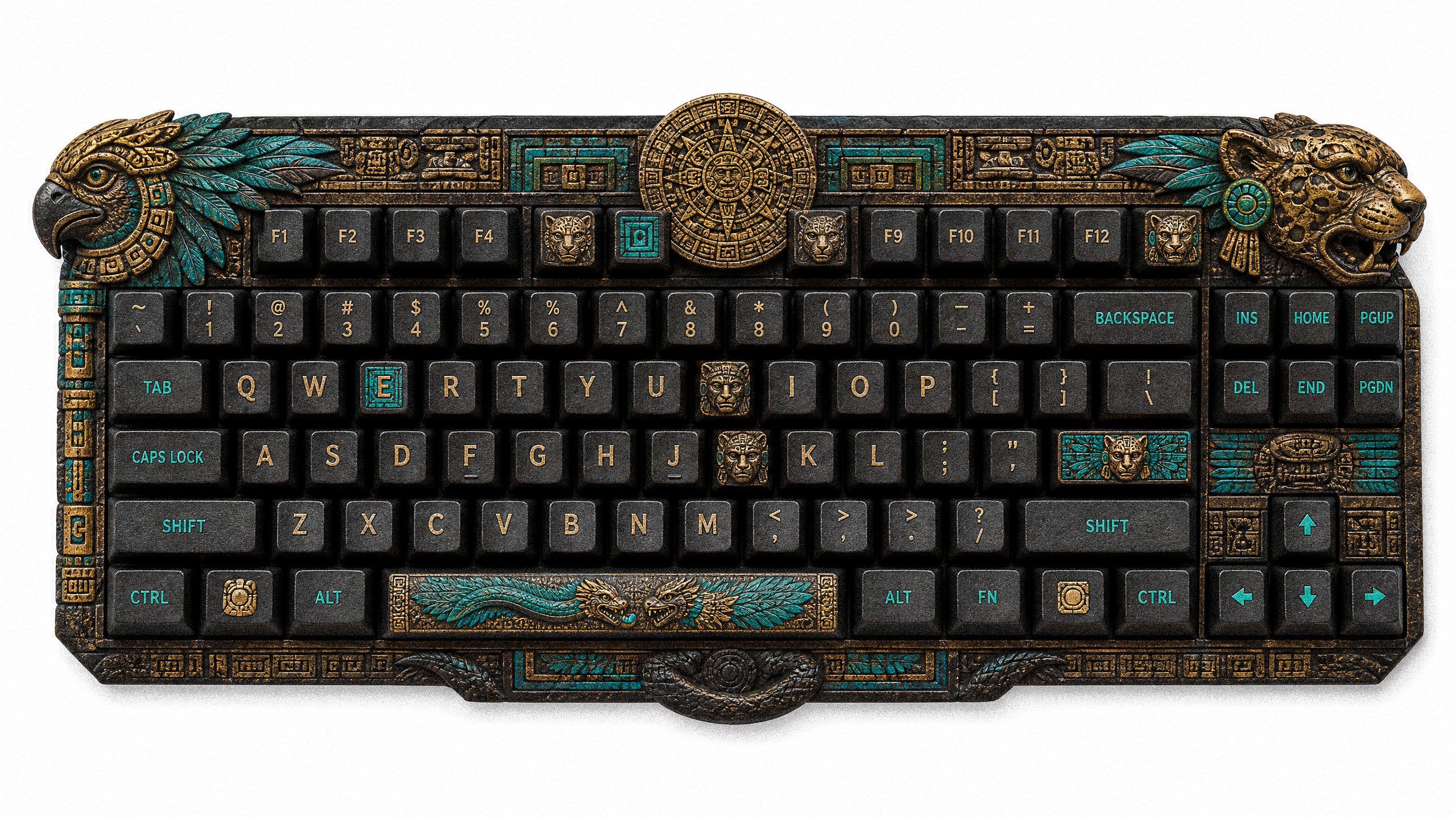 Top-down flat lay view of a modern computer QWERTY keyboard reimagined … 2