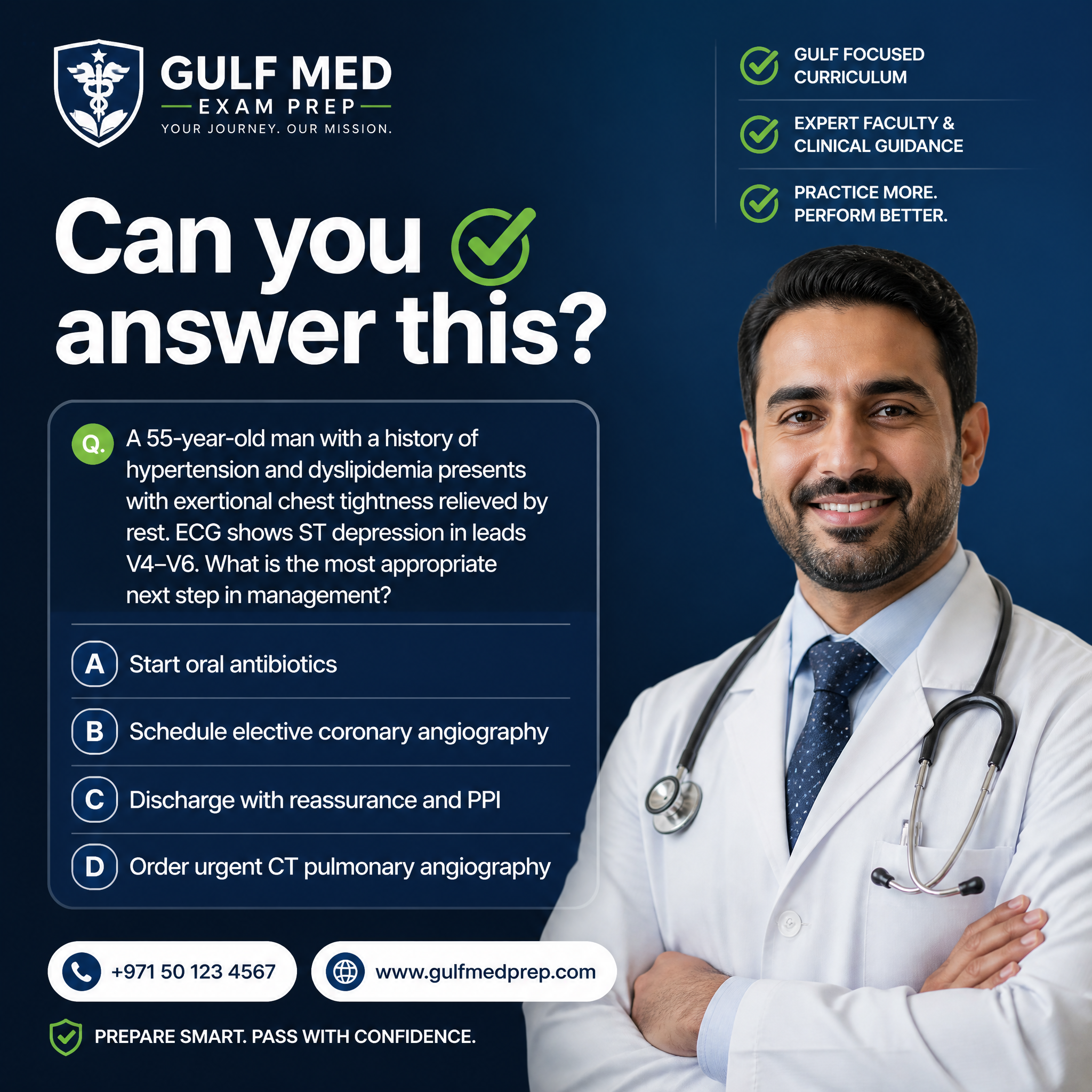 A professional social media post for a Gulf medical licensing exam prep…