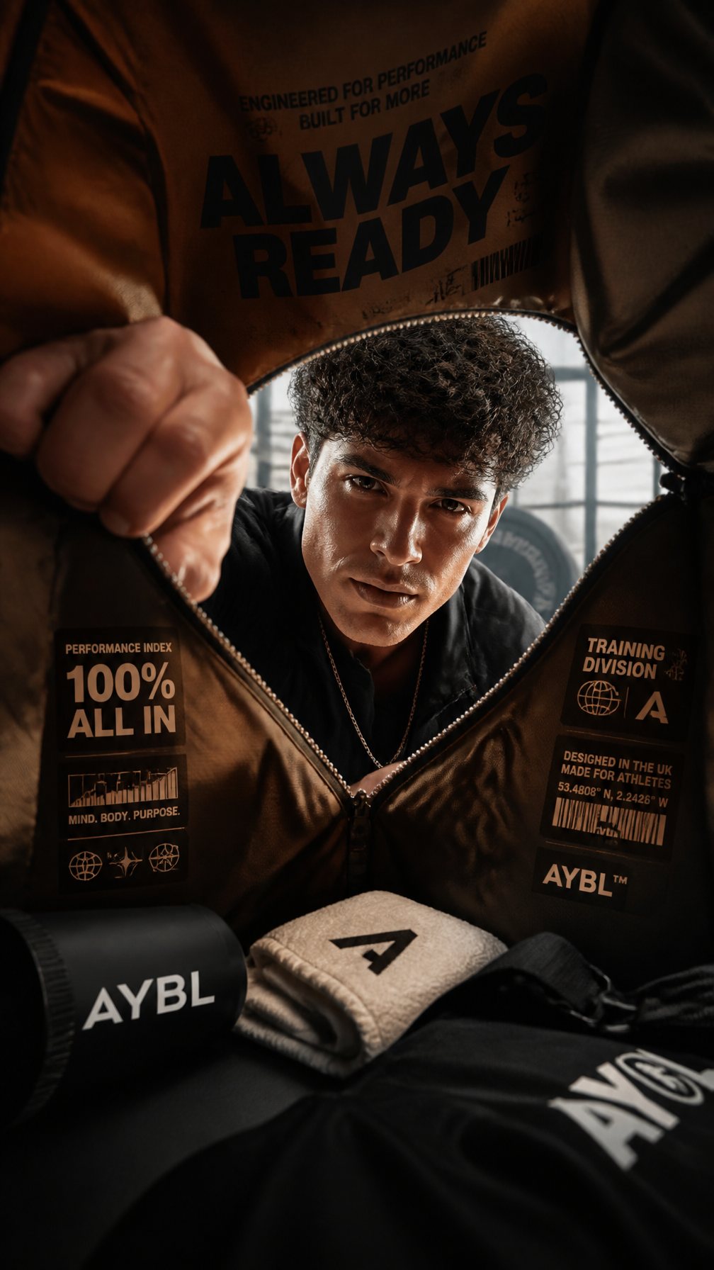 A premium 9:16 sports-fashion advertising poster.Main Subject:A young m…