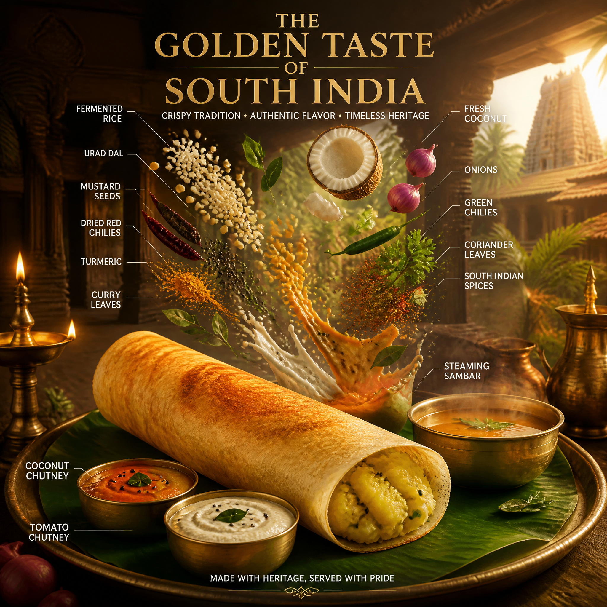 Ultra-realistic cinematic food photography of authentic South Indian Ma…