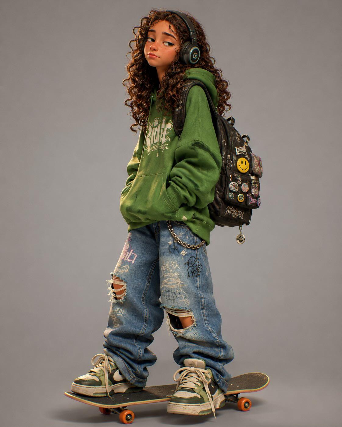 prompt: Design a stylized 3D cartoon skater character with a premium an… 1