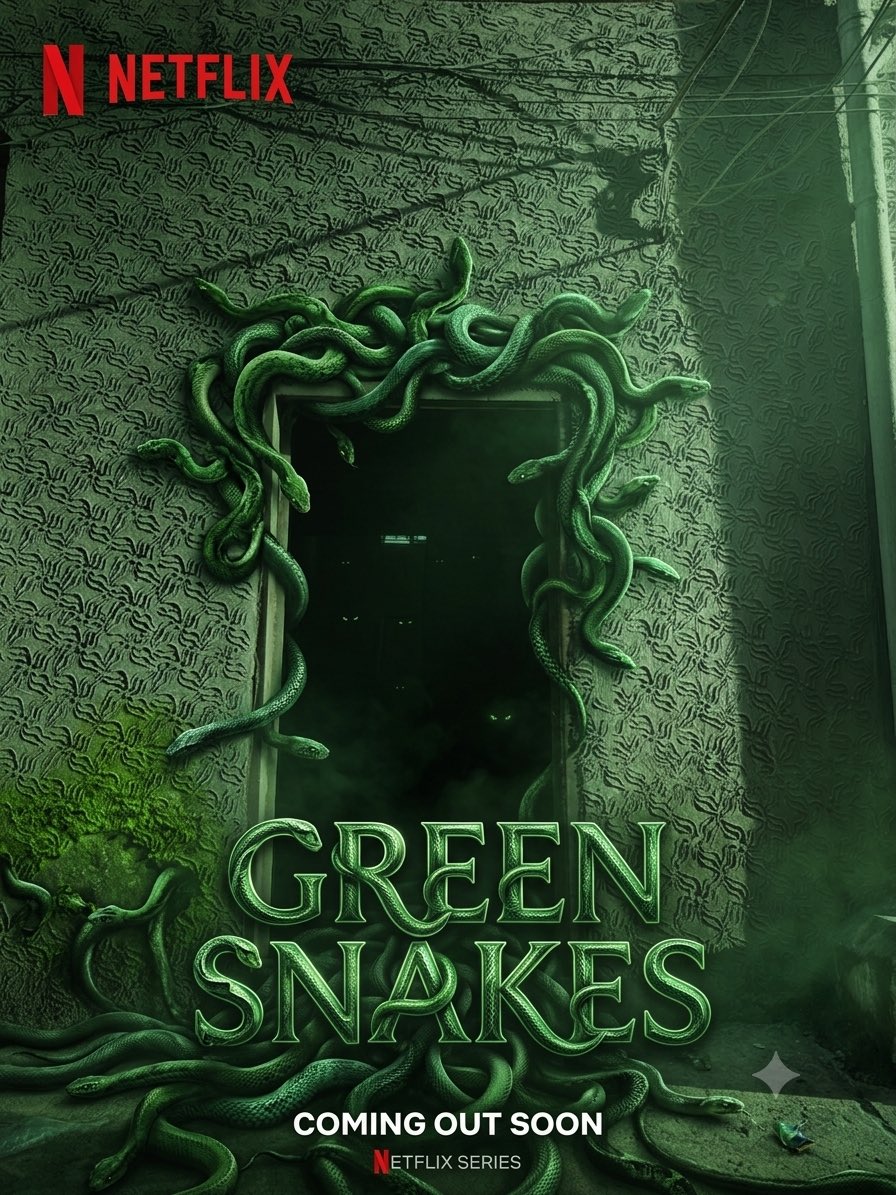 Create a Netflix thriller design Make bunch of green snakes coming out … 1