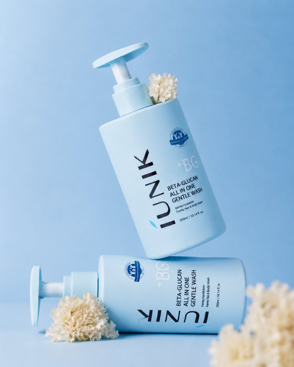 Luxury skincare product photography, pastel blue monochrome aesthetic, … 1