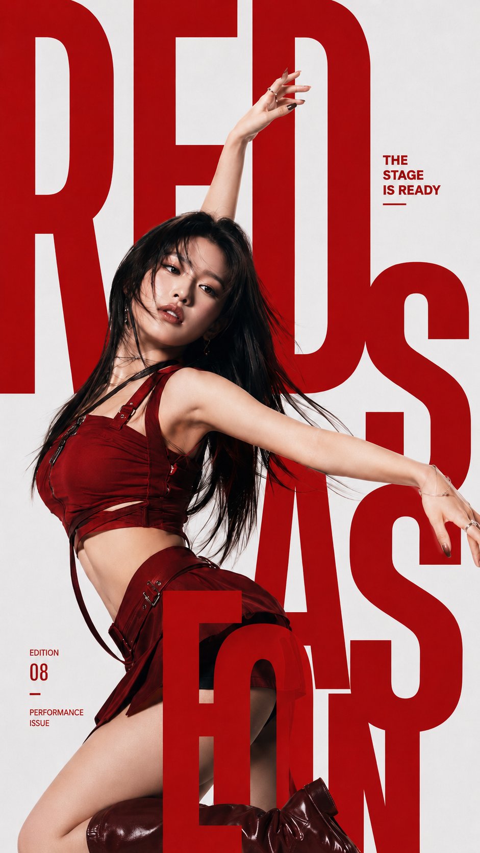 Create a high-end pop idol typography cover with strong interaction bet…