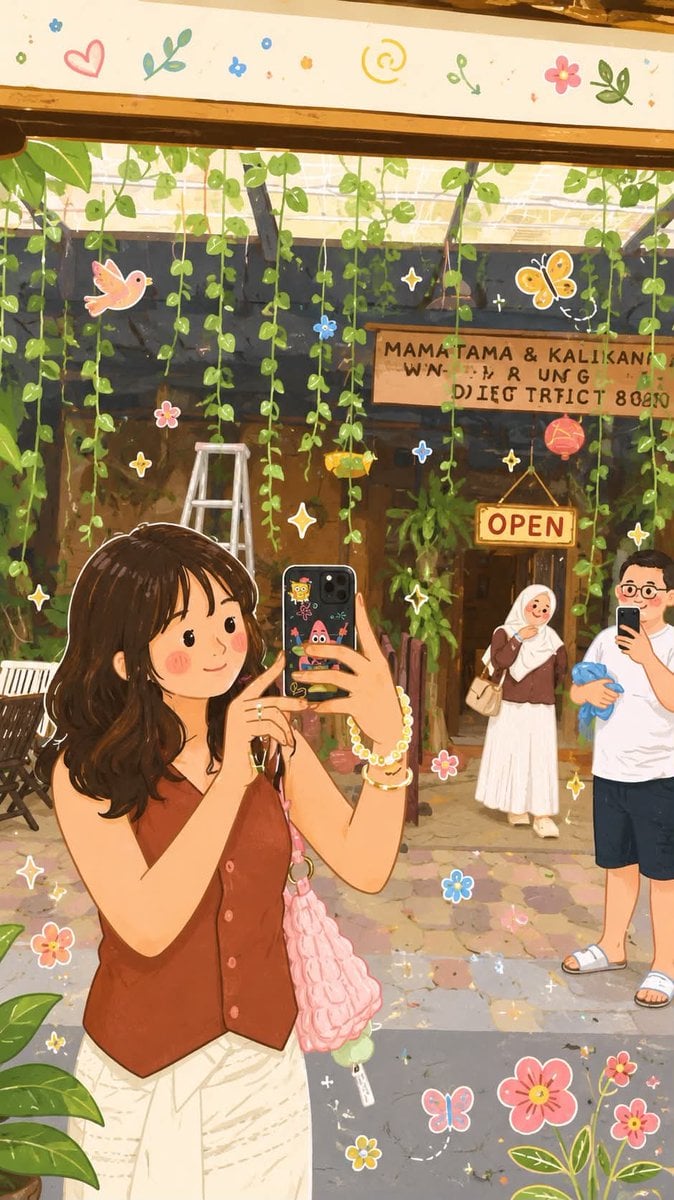 Transform the reference photo into a whimsical folk flat illustration w…