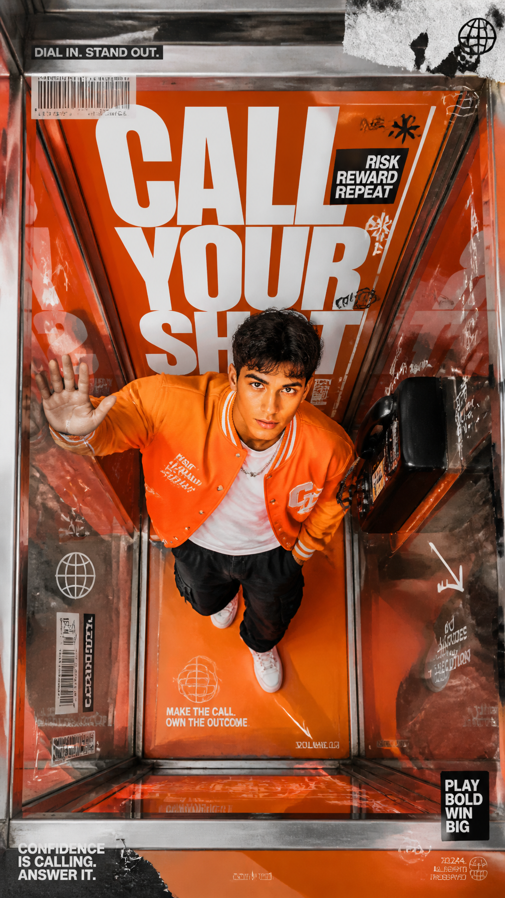 A premium 9:16 streetwear editorial advertising poster.Main Subject:A c…