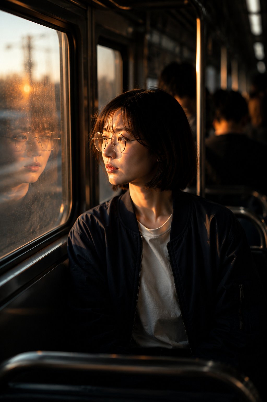 Ultra-realistic cinematic portrait of a beautiful young Korean woman wi…