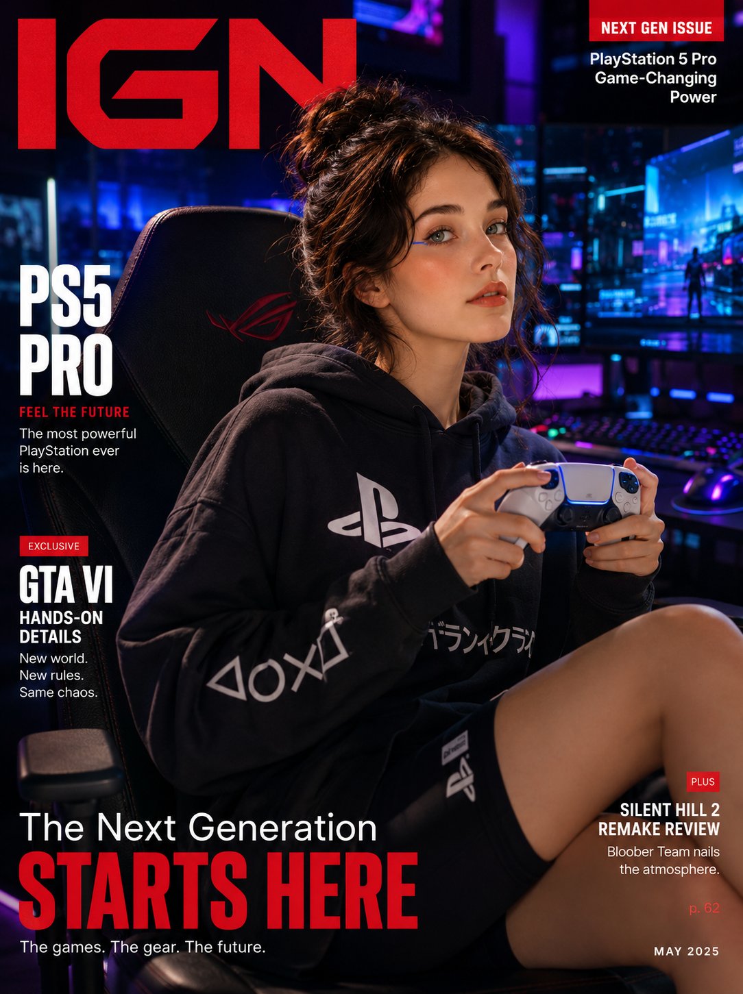 [Reference Image] Ultra-realistic gaming lifestyle magazine cover featu…