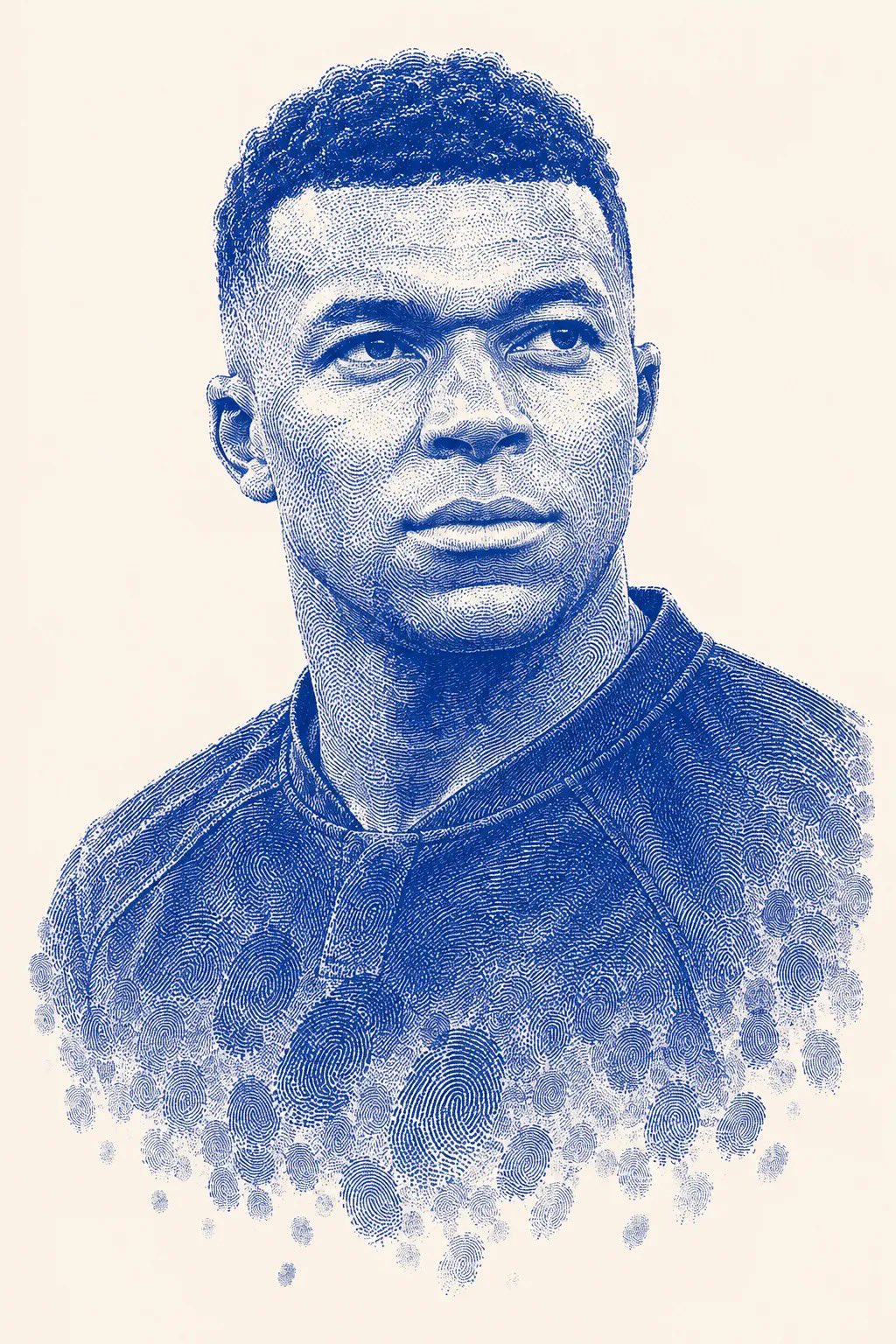 Create an ultra-detailed monochromatic red fingerprint portrait of the …