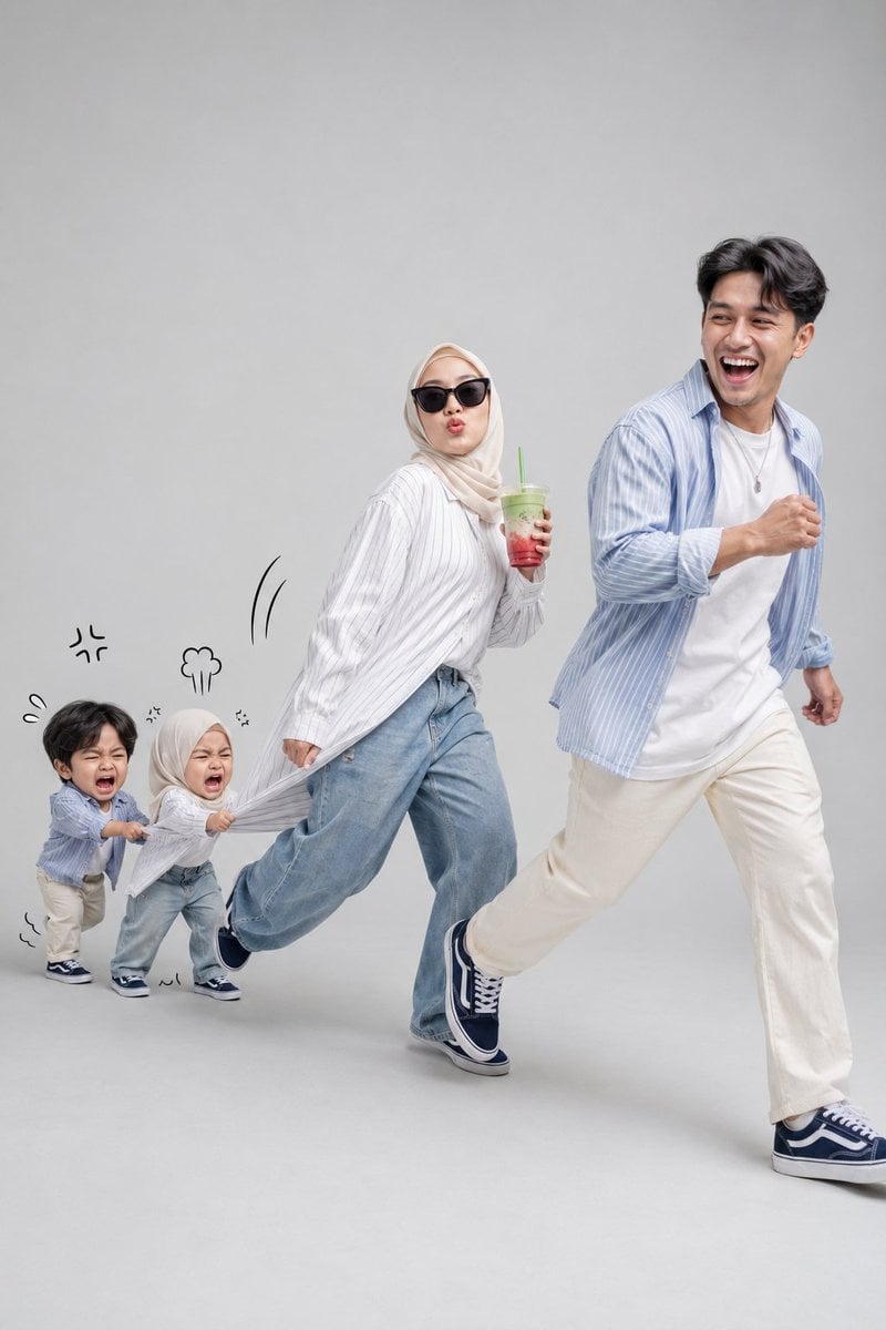 1. A clean, high-key studio portrait of a stylish young Muslim couple i…