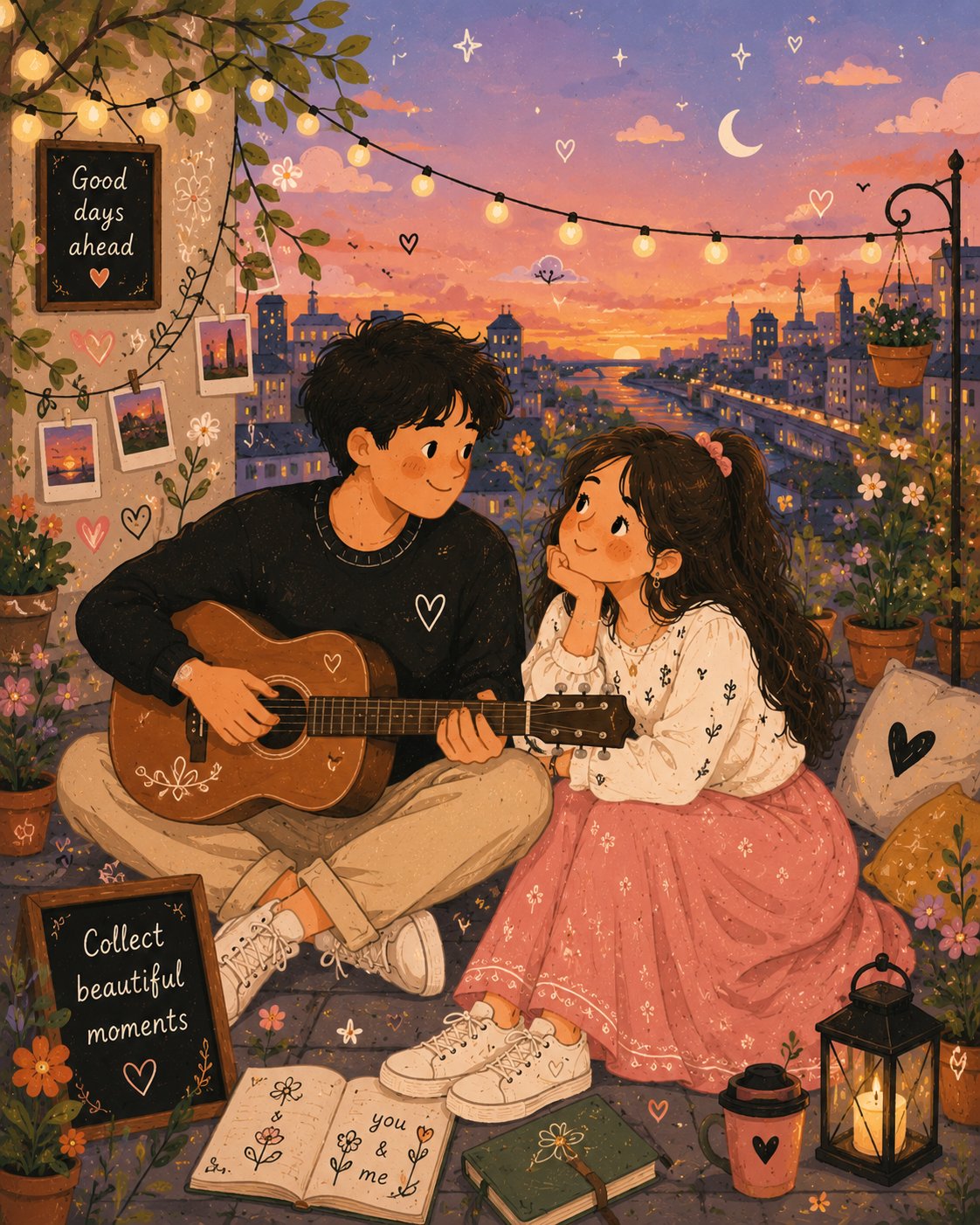 All of this Transform this photo into a whimsical folk flat illustratio…