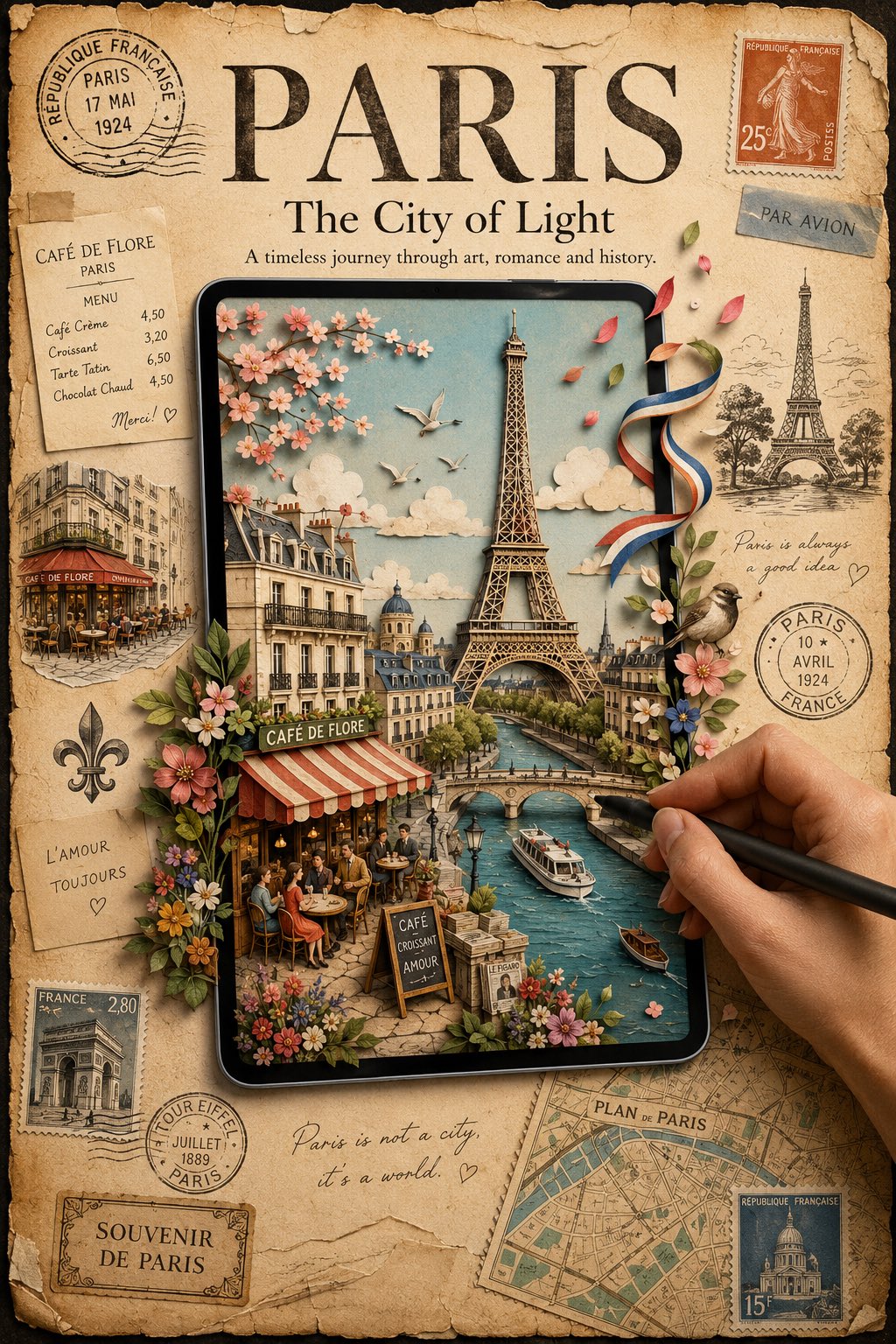 A premium vintage travel poster featuring [DESTINATION NAME] with a lar… 2