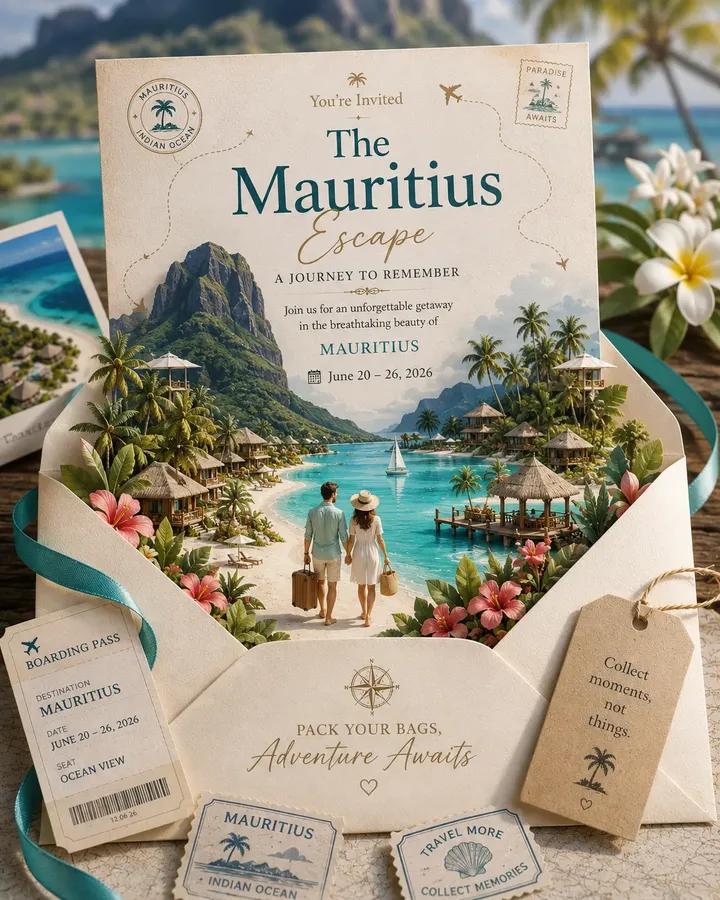 Ultra-Realistic Luxury Santorini Travel Invitation (3:4) Create an ultr…