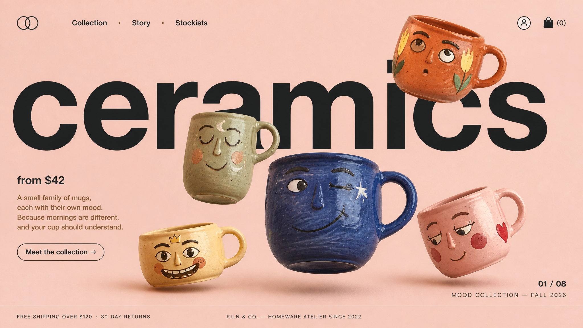 Horizontal desktop landing page hero section for a fictional playful ho…
