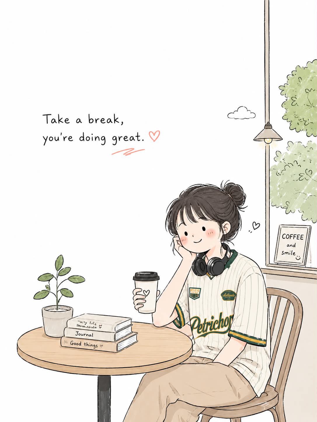 Create a simple and cute Korean doodled editorial illustration based on…