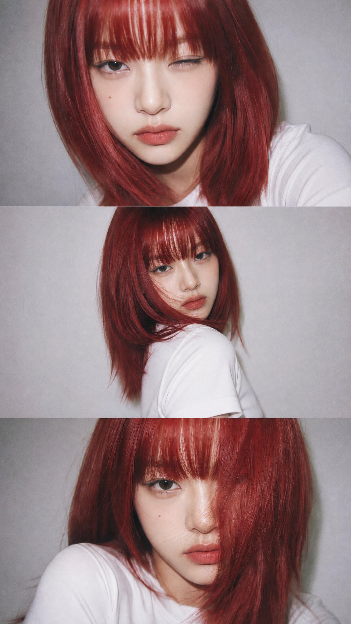 A vertical collage of three YZK photos. Using the uploaded selfie as th… 1