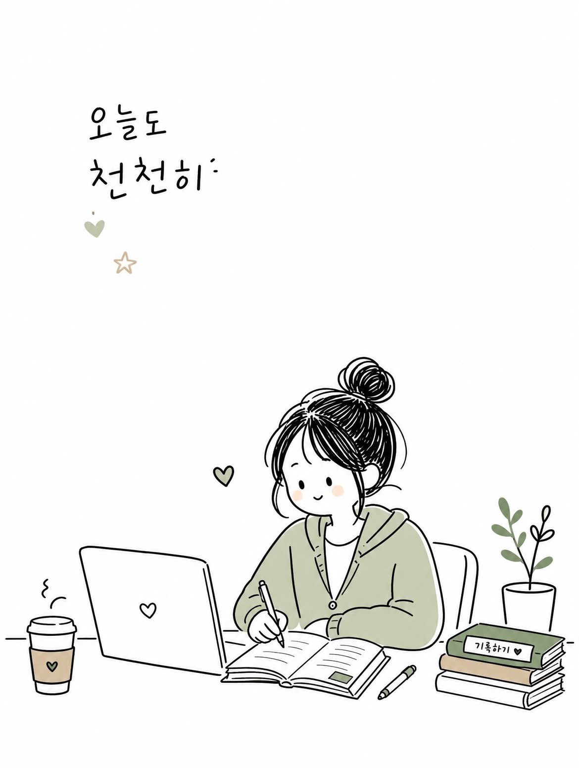 Create a simple and cute Korean doodled editorial illustration based on… 1