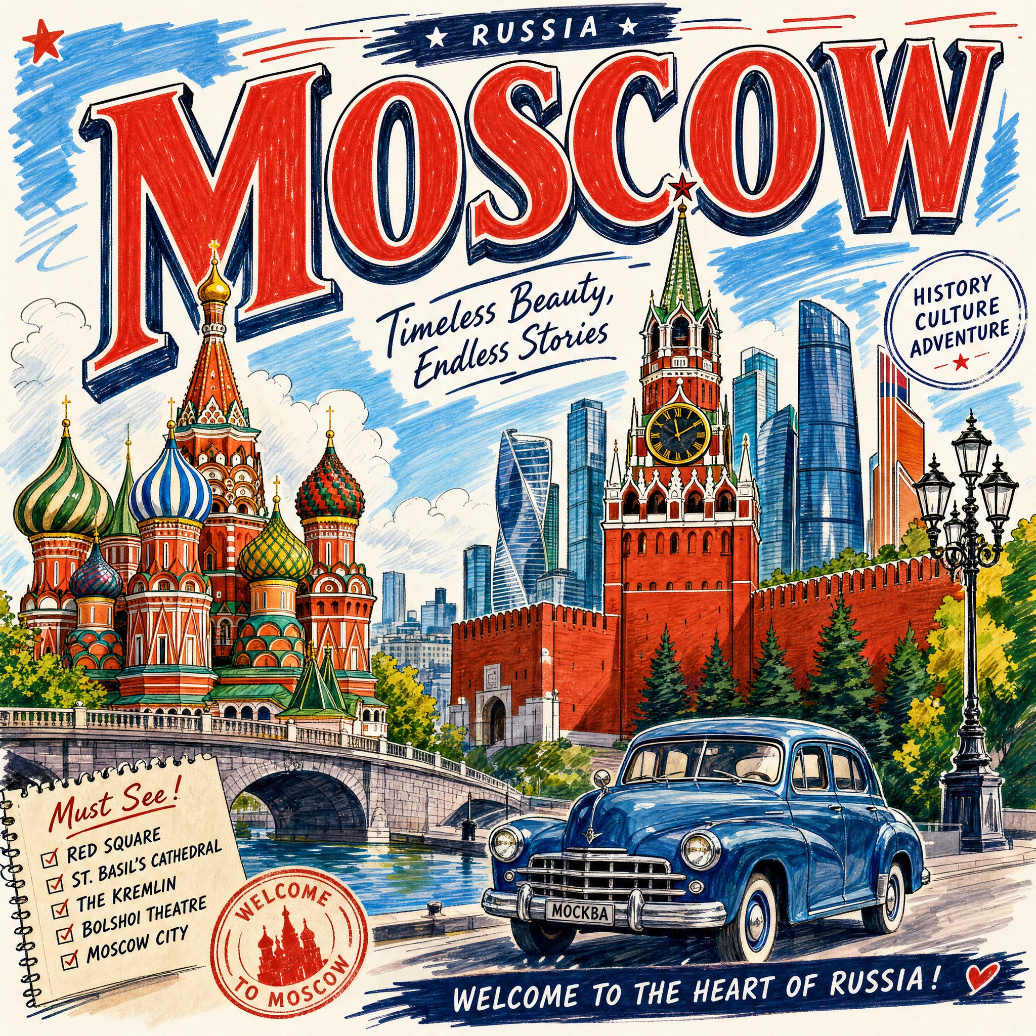 A tourist poster of [CITY / LOCATION] in vibrant marker art style, feat… 3