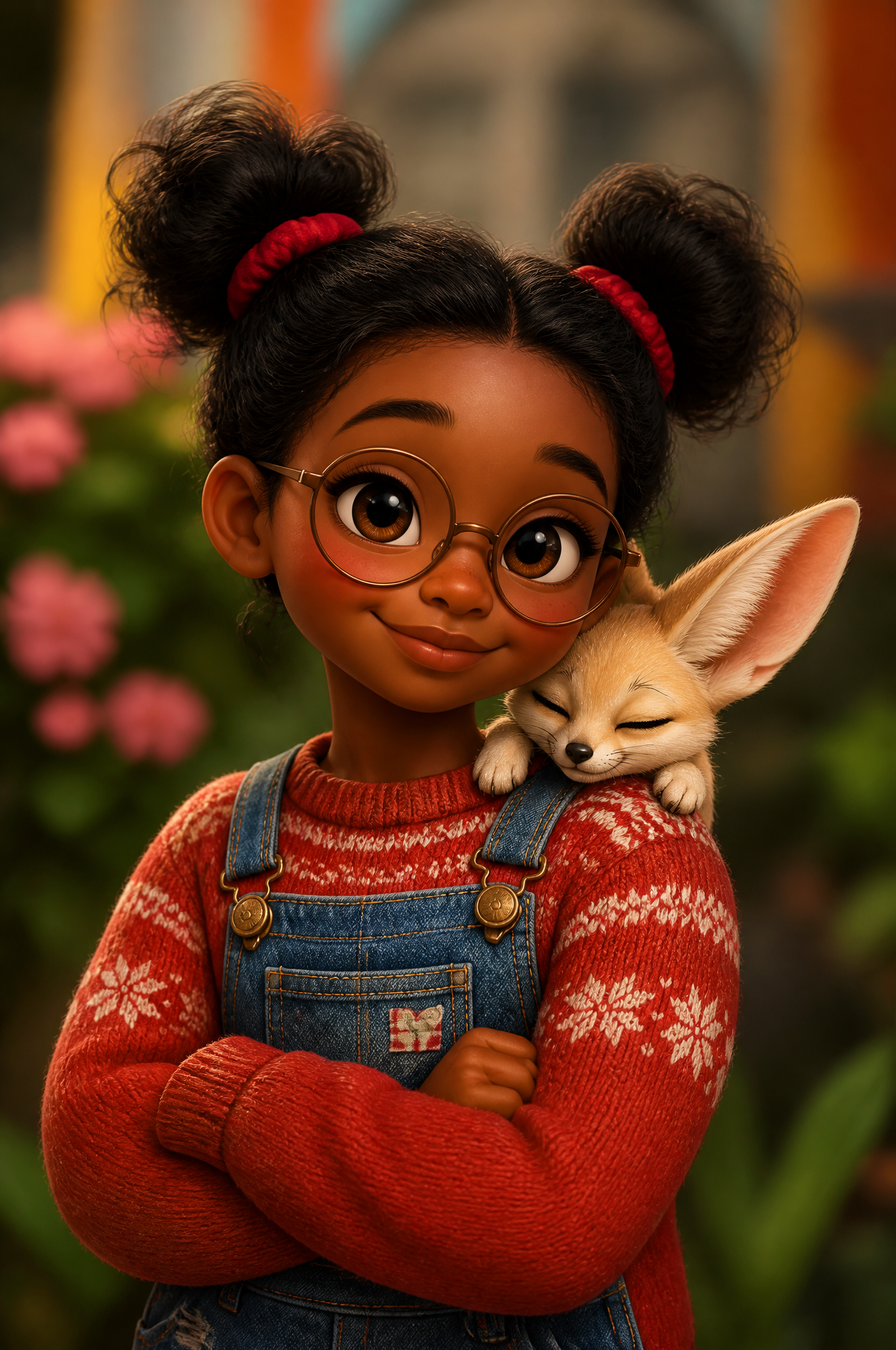 A cute 3D Pixar-style character portrait of a little girl with big expr…