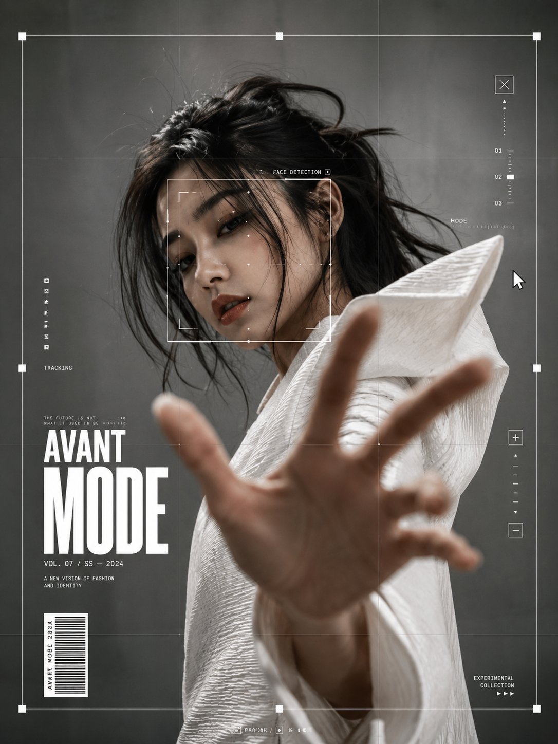 Ultra-realistic fashion editorial portrait of a confident woman in avan…