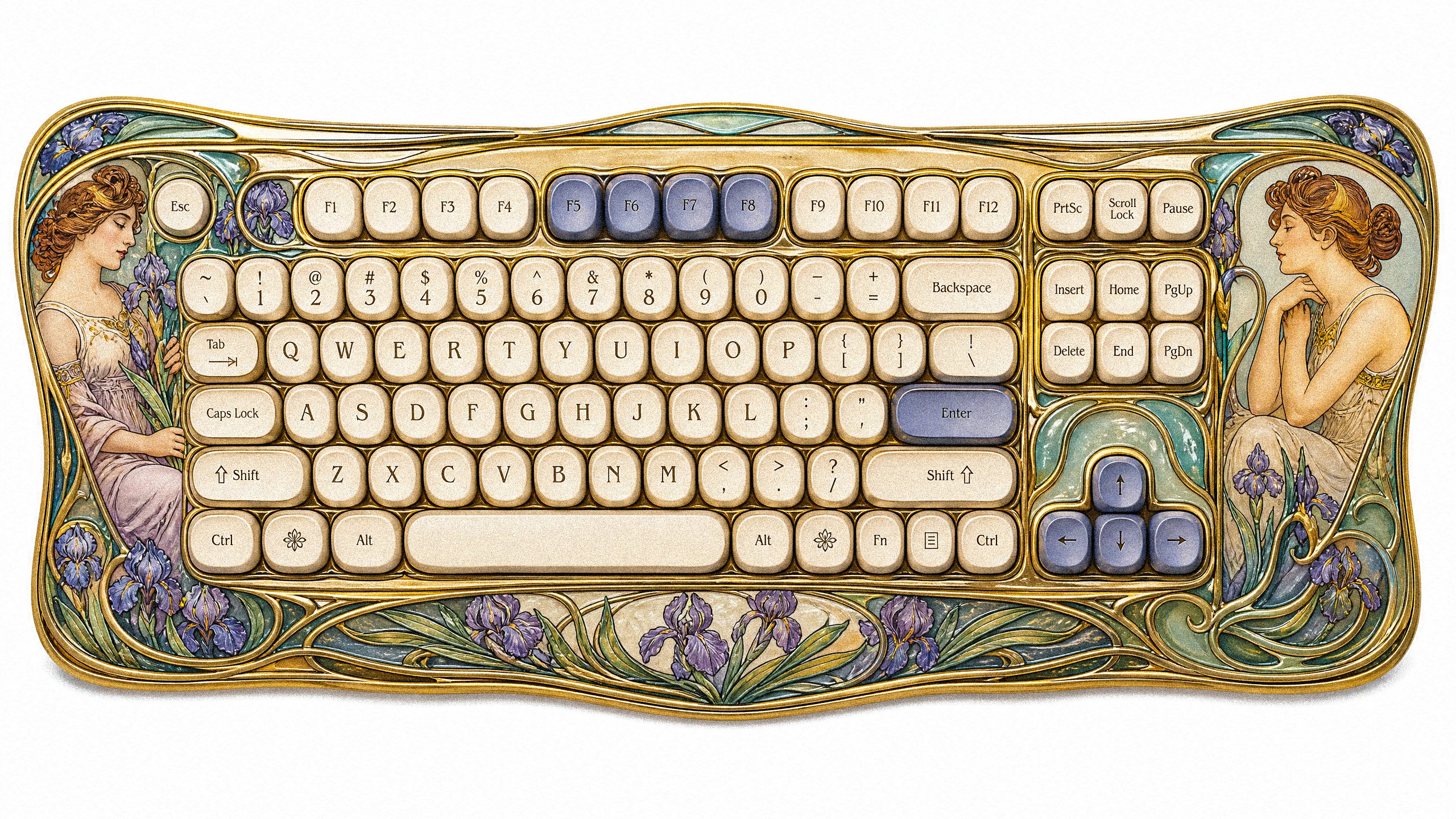 Top-down flat lay view of a modern computer QWERTY keyboard reimagined … 3