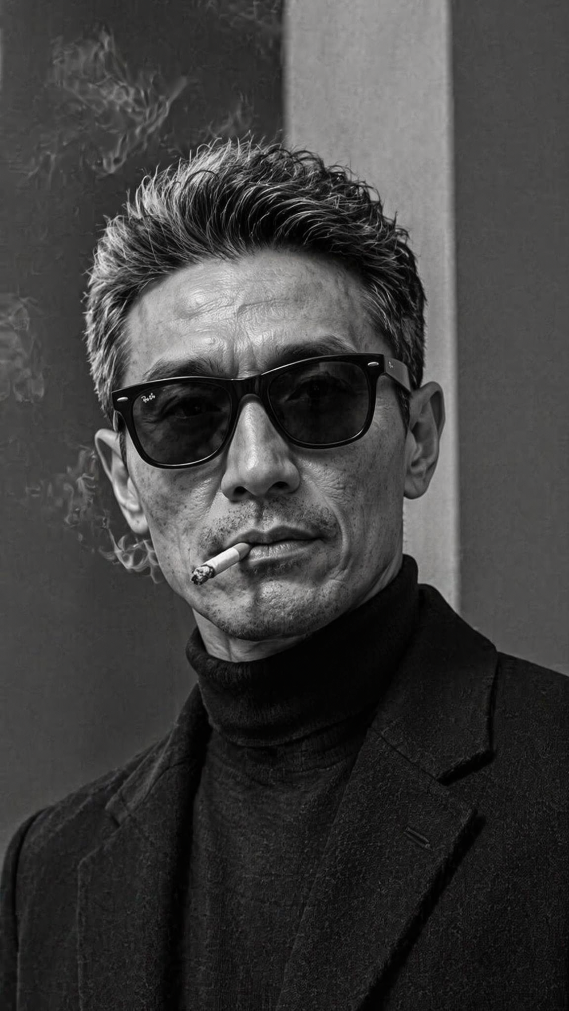 Ultra-realistic fashion black and white portrait of a man with short li…
